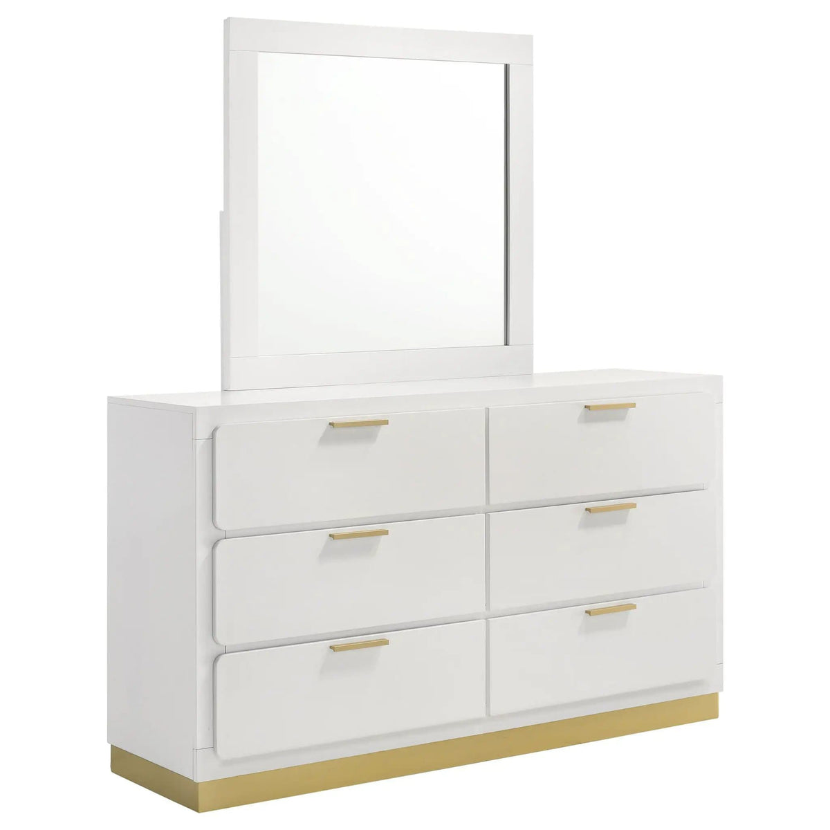 Caraway 6-drawer Dresser with Mirror | 59 x 17.25 x 70.25 in | Rubberwood & Engineered Wood | White