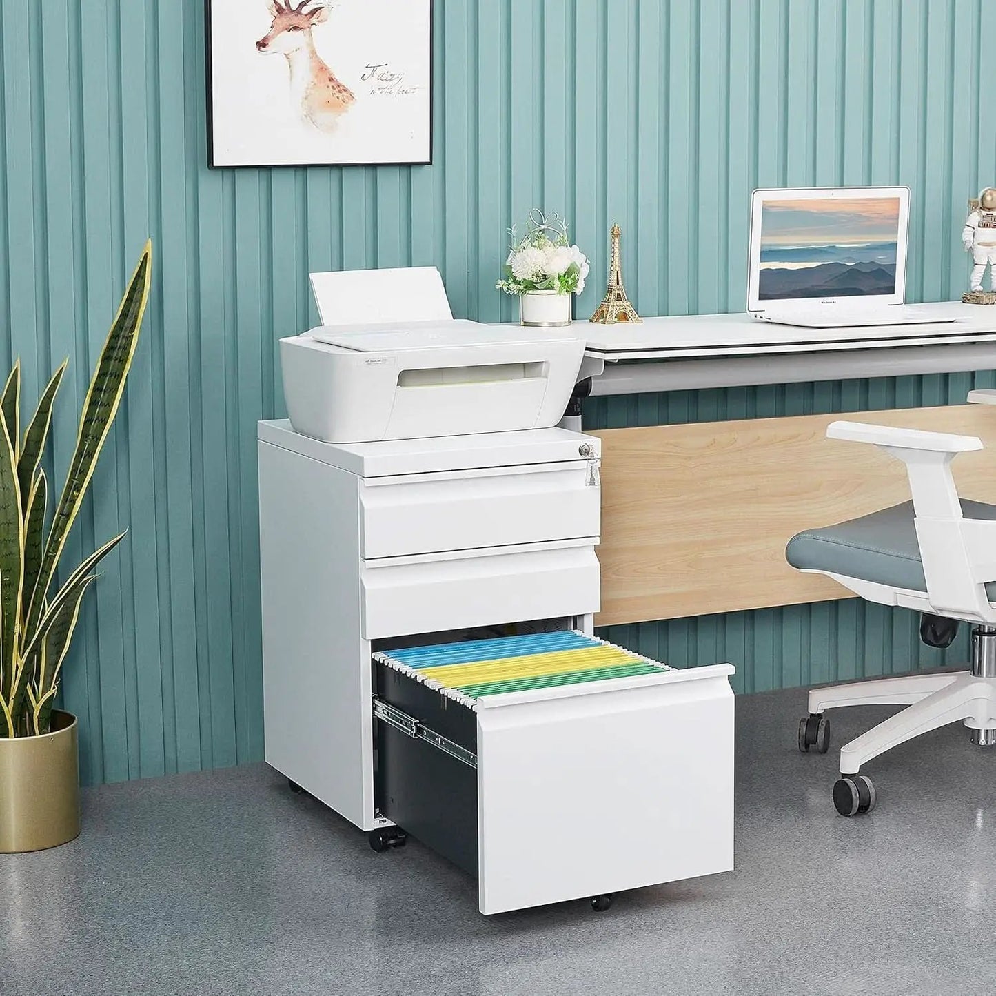 Three Drawer Locking File Cabinet Matte White For Home Office Under Desk Fully Assembled A4 Letter Legal from PriceLows™