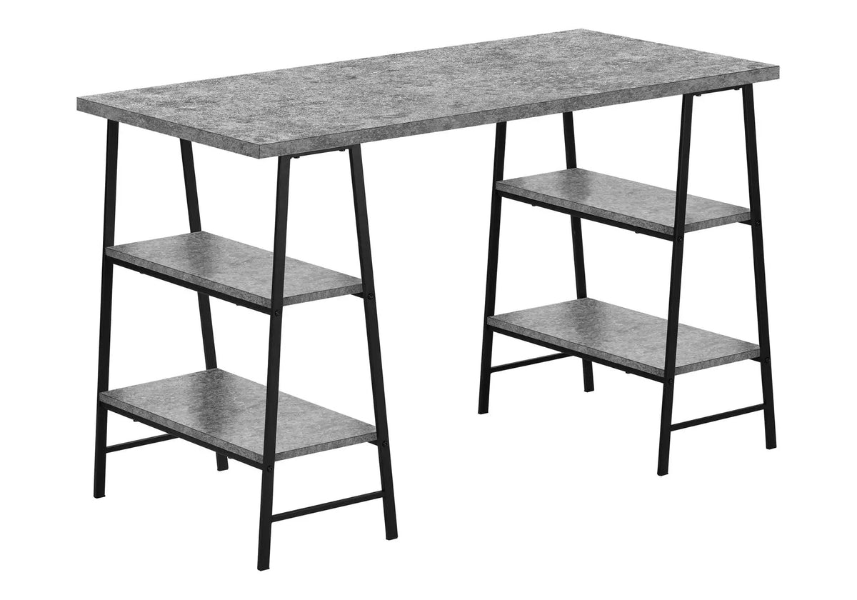 Sawhorse Computer Desk | 47.25 Inch Width | Four Open Shelves | Industrial Style