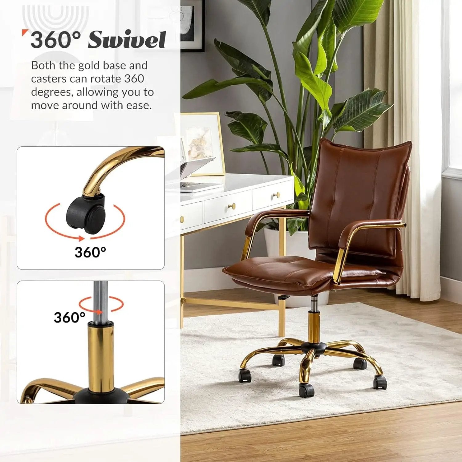 Faux Leather Home Office Desk Chair Adjustable Height Brown from PriceLows™