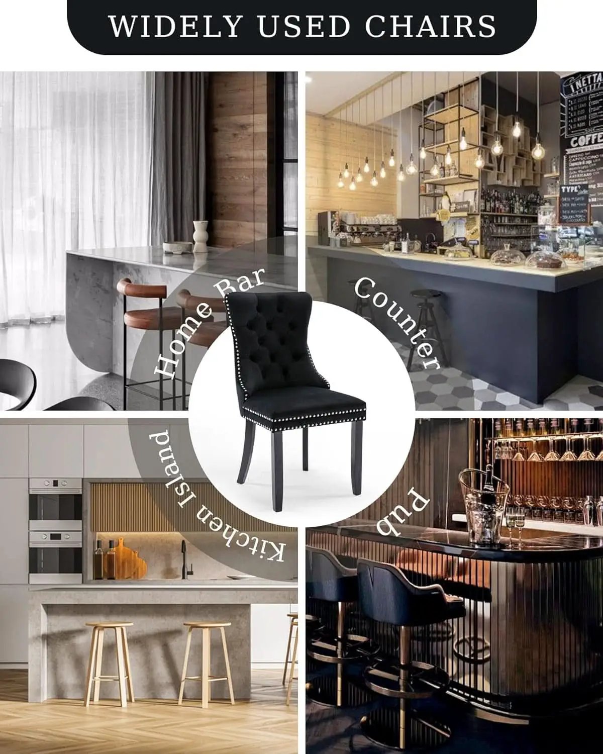 Black Velvet Tufted Dining Chairs With Nailhead Trim Set of 2 from PriceLows™