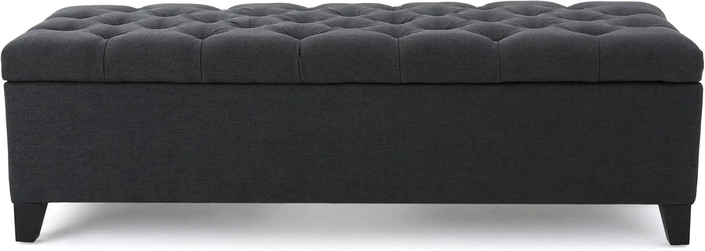 Dark Grey Tufted Fabric Storage Ottoman 17.5 In Depth from PriceLows™