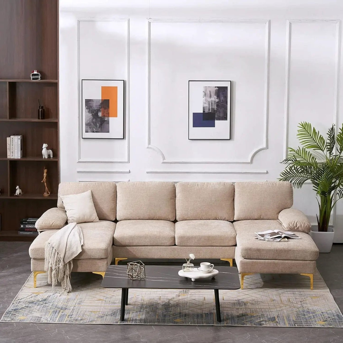 Convertible Sectional Sofa 110 Inch Camel U Shape from PriceLows™