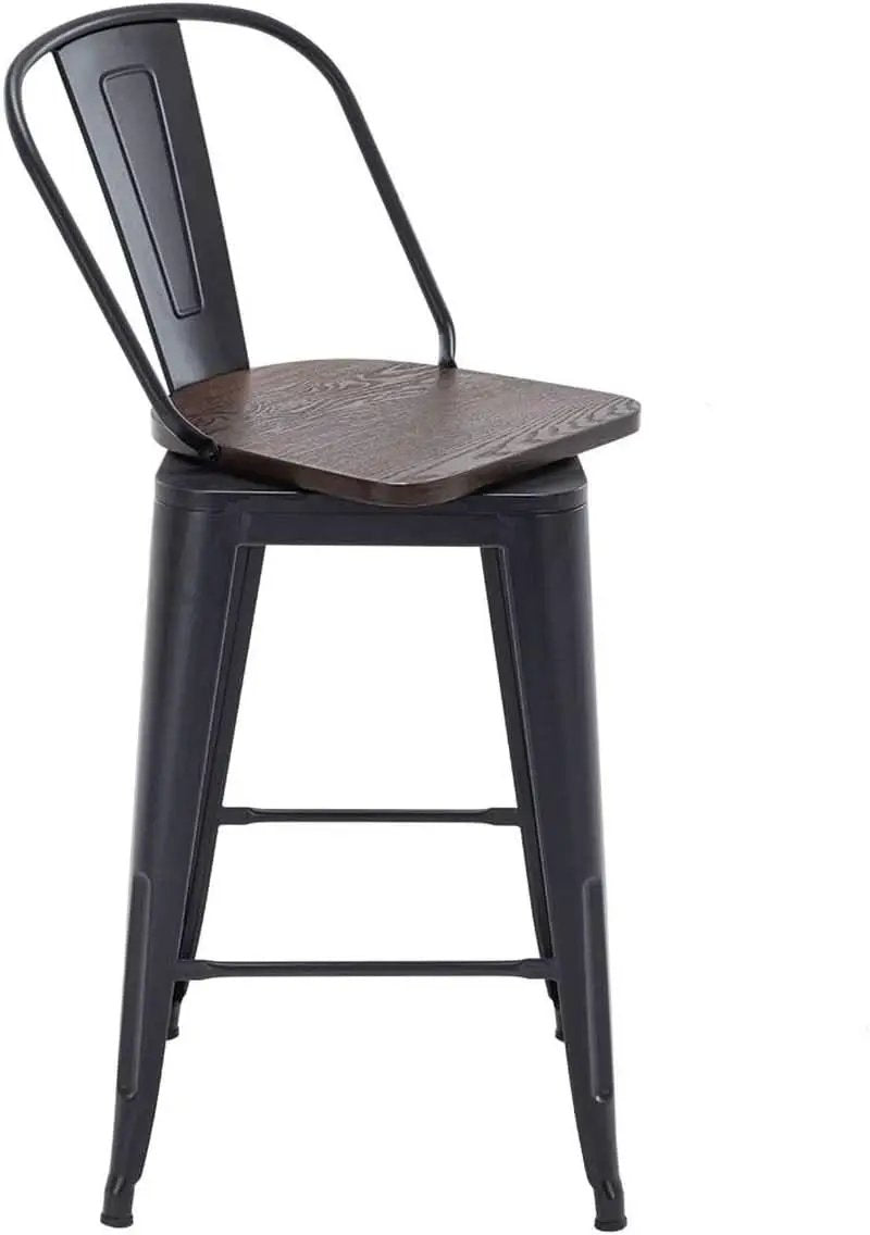 26 Inch Swivel Bar Stools Set Of 4 With Large Wooden Seat Matte Black High Back Design from PriceLows™