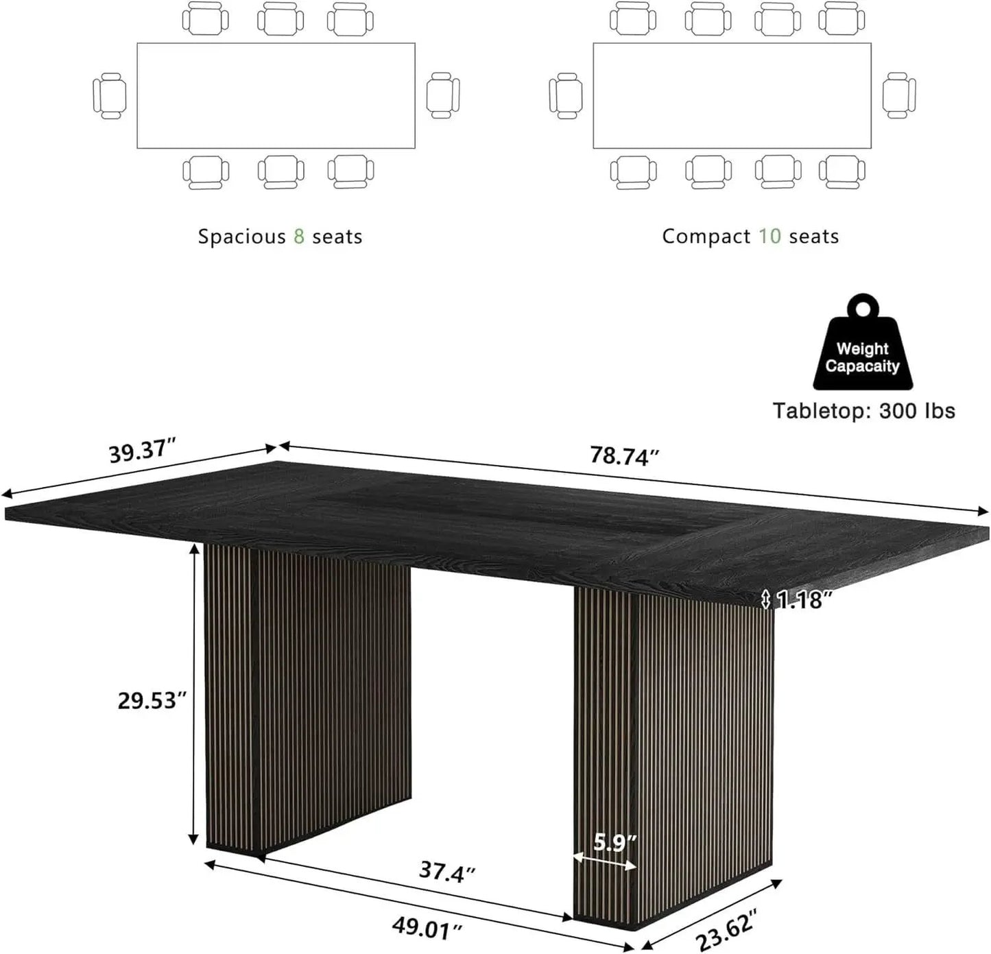 Dining Table 78 Inch Black Rectangular Farmhouse Kitchen from PriceLows™