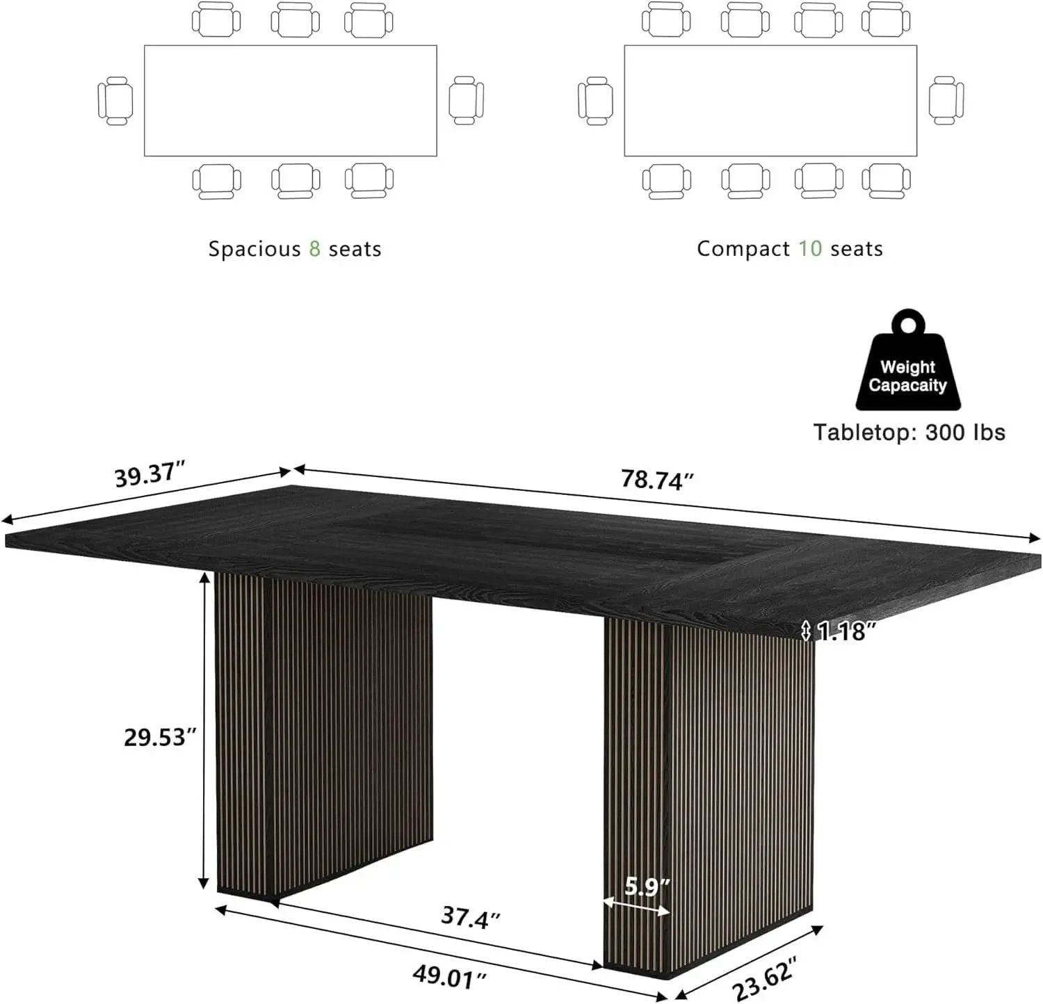 Dining Table 78 Inch Black Rectangular Farmhouse Kitchen from PriceLows™