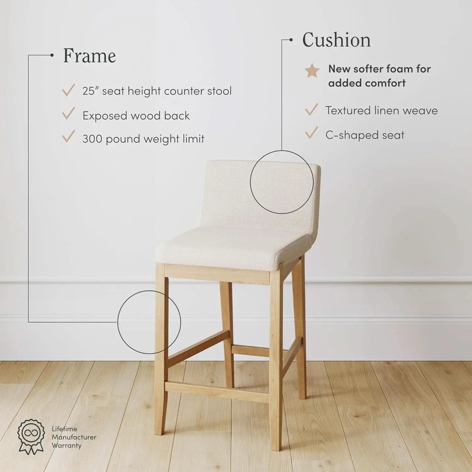 Gracie Modern Counter Height Bar Stool Cream Boucle from PriceLows™