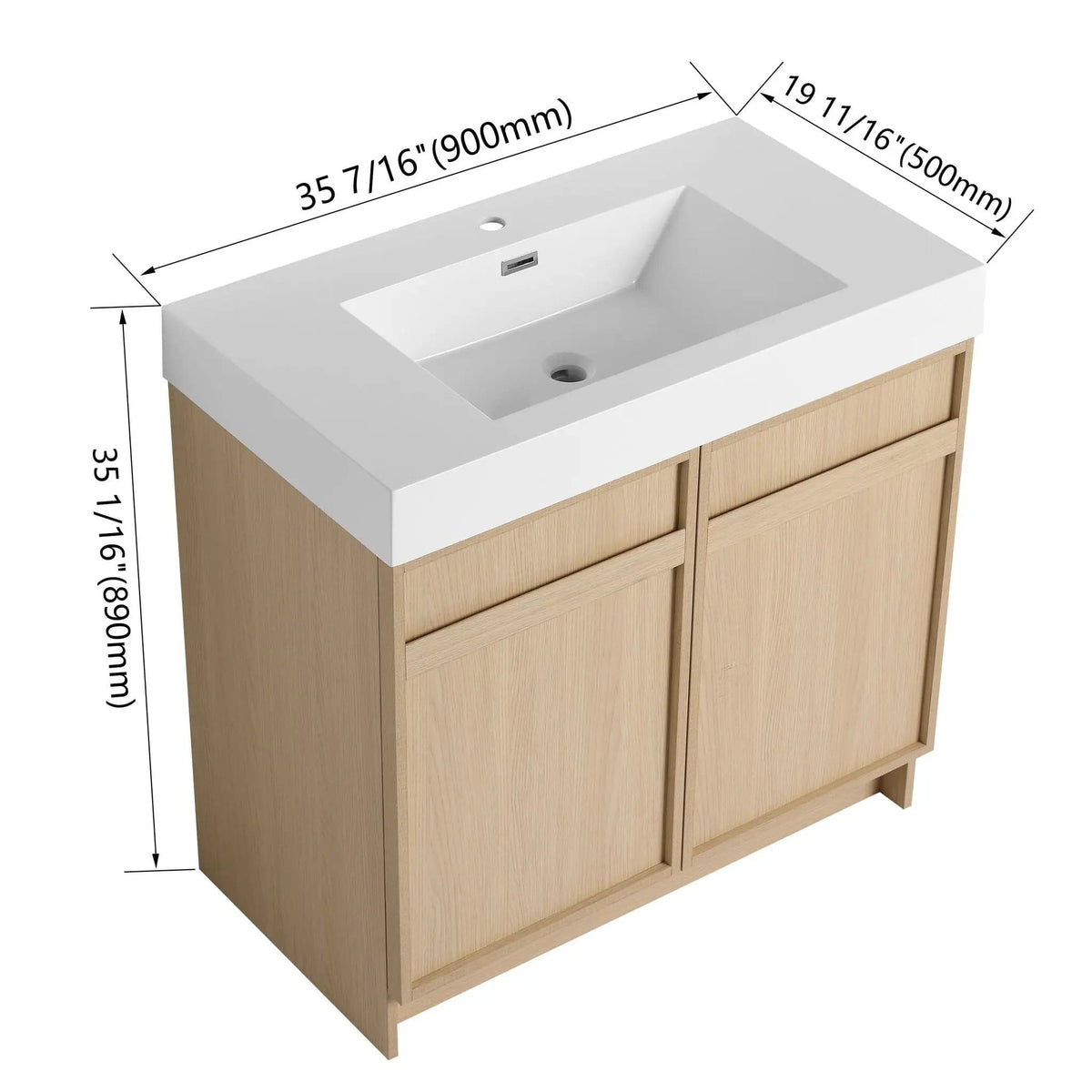 Freestanding Bathroom Vanity With Resin Sink & Soft Close Cabinet Doors | 3 Pieces | Stainless Steel & Plywood | Bathroom