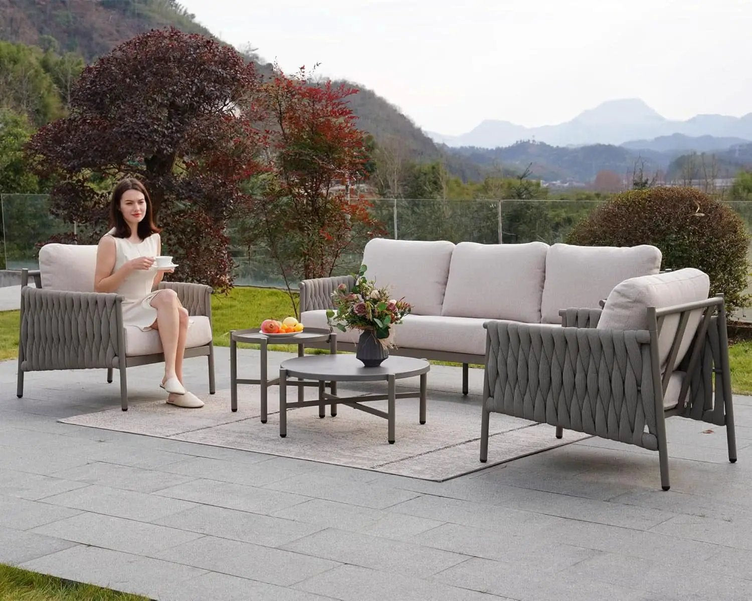 Modern 5-Piece Outdoor Sofa Set with Waterproof Cushions from PriceLows™