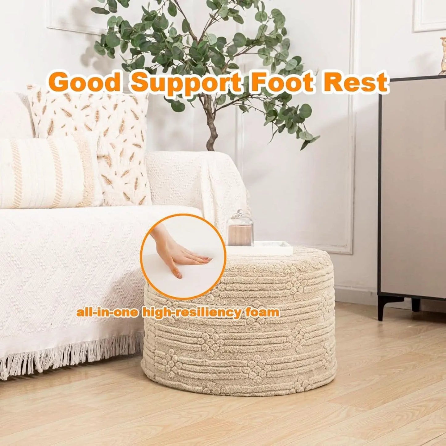 Ultra Plush Floor Pouf Ottoman Foot Rest Light Coffee from PriceLows™