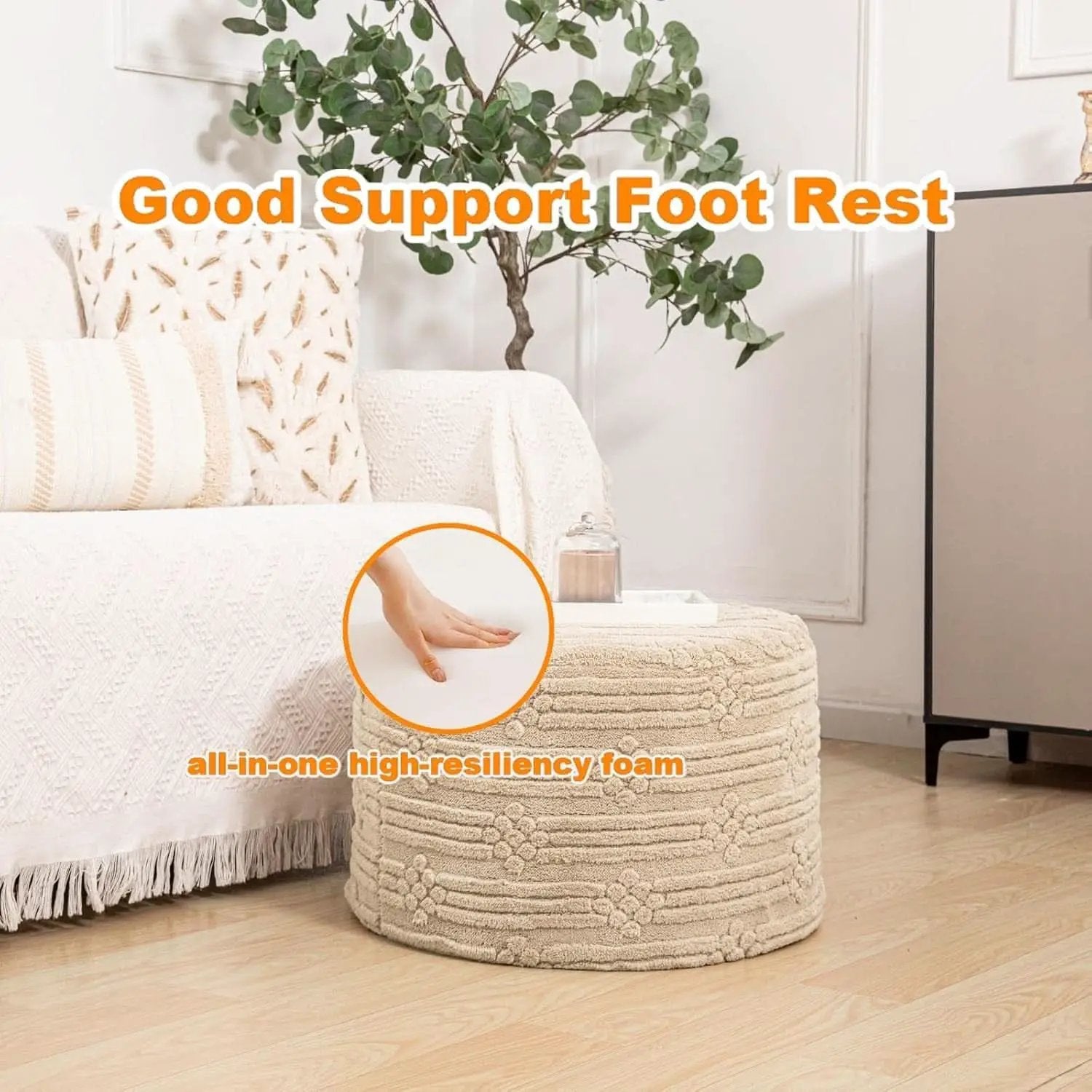 Ultra Plush Floor Pouf Ottoman Foot Rest Light Coffee from PriceLows™