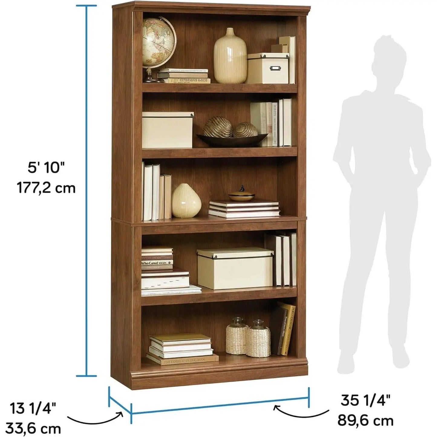 Five Shelf Bookcase In Oiled Oak Finish 35.28 Length 13.23 Width 69.76 Inches from PriceLows™