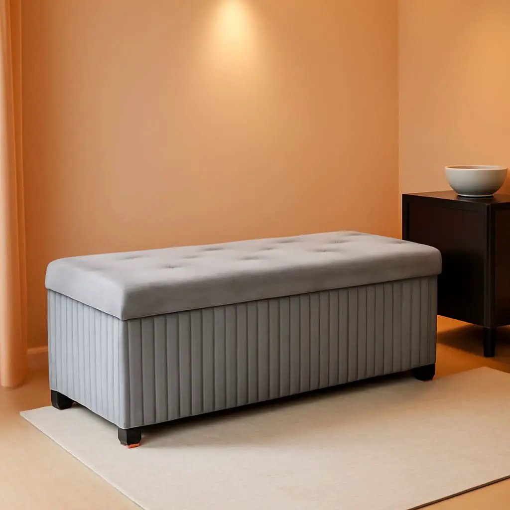 43 Inch Luxurious Velvet Storage Ottoman Bench Grey from PriceLows™
