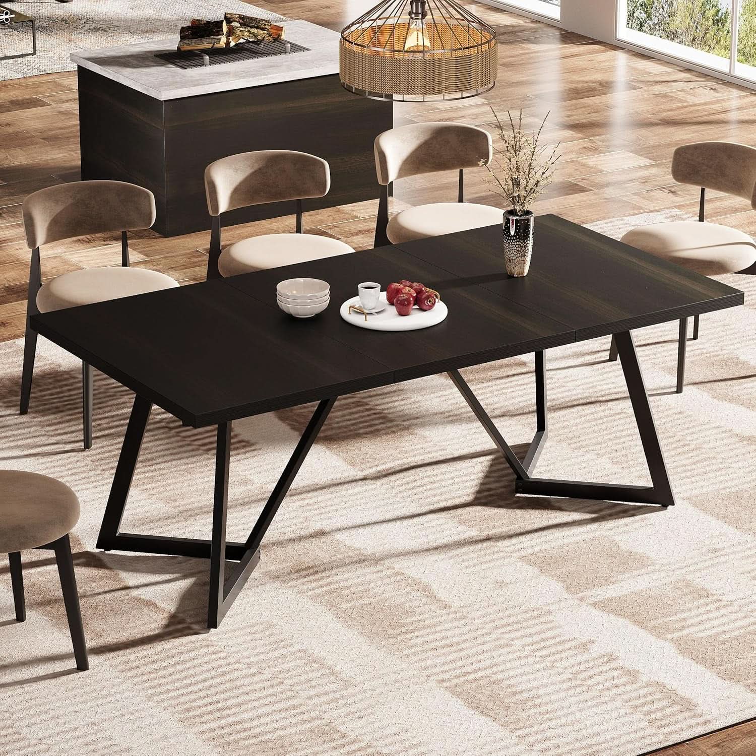 70.86 Inch Black Dining Table For 4 To 6 Family Room from PriceLows™