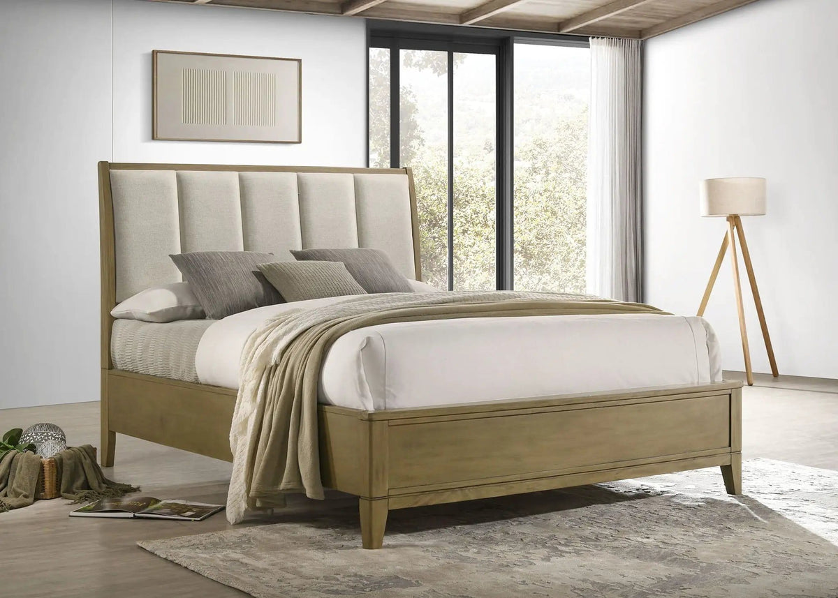 Granada Upholstered Queen Panel Bed Natural Pine | 64 x 89.75 x 53.25 in | Fabric | Bedroom