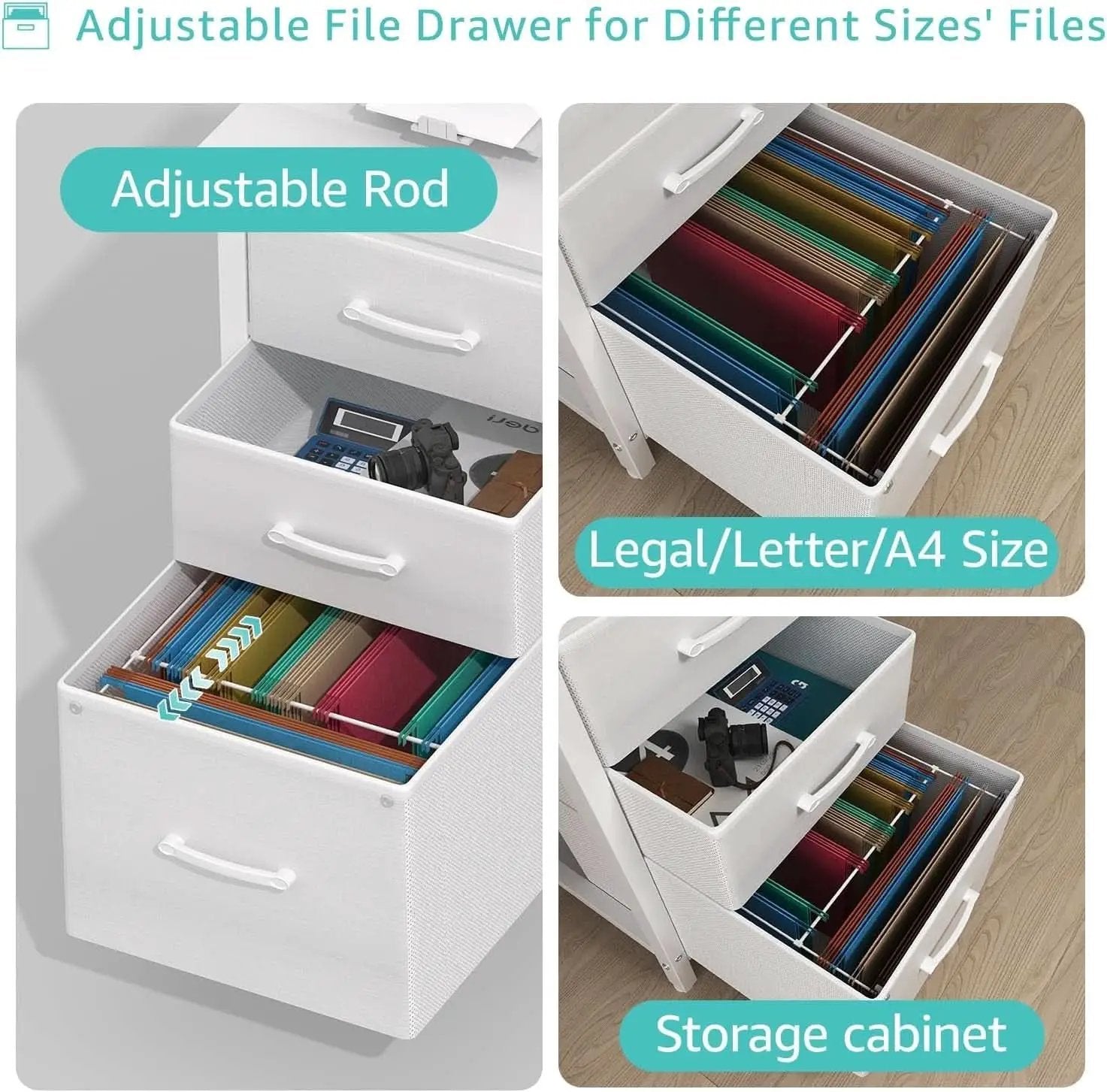 47 Inch White Computer Desk With Fabric File Drawers from PriceLows™