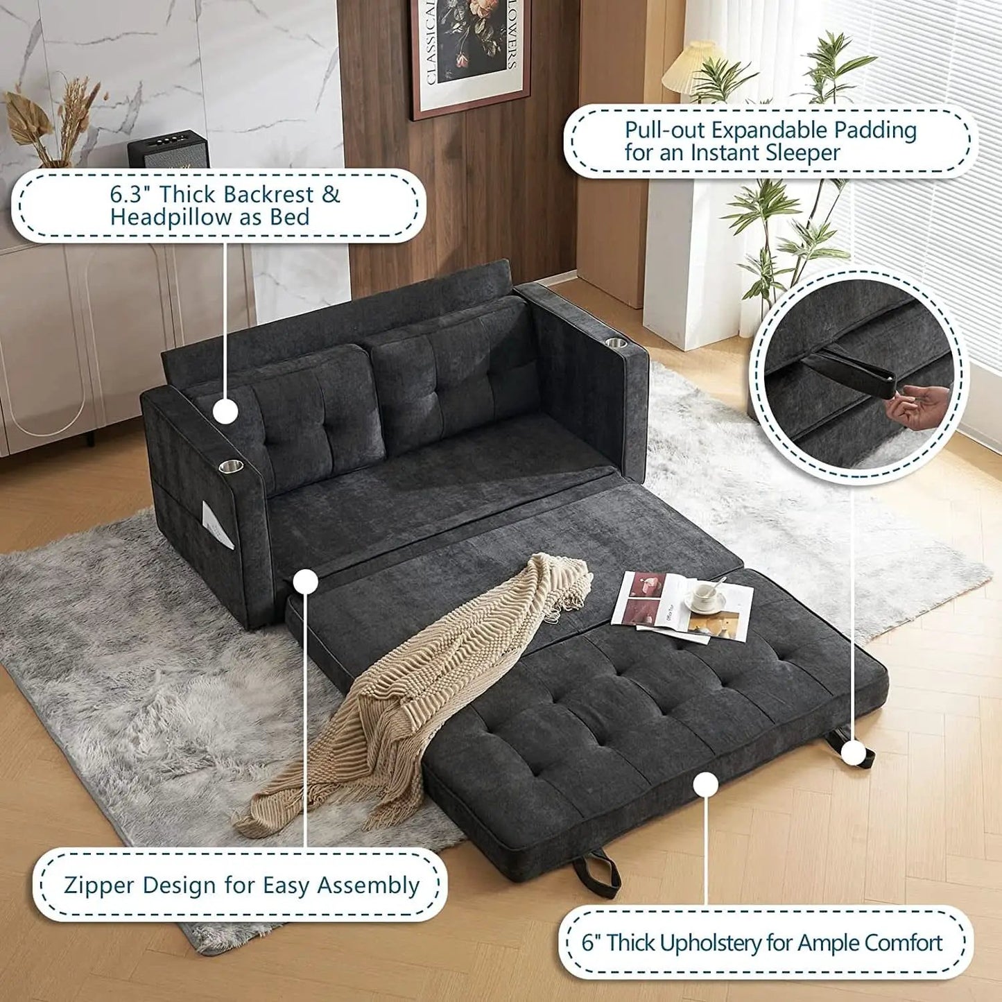 Full Size Futon Sofa Bed Convertible For Living Room