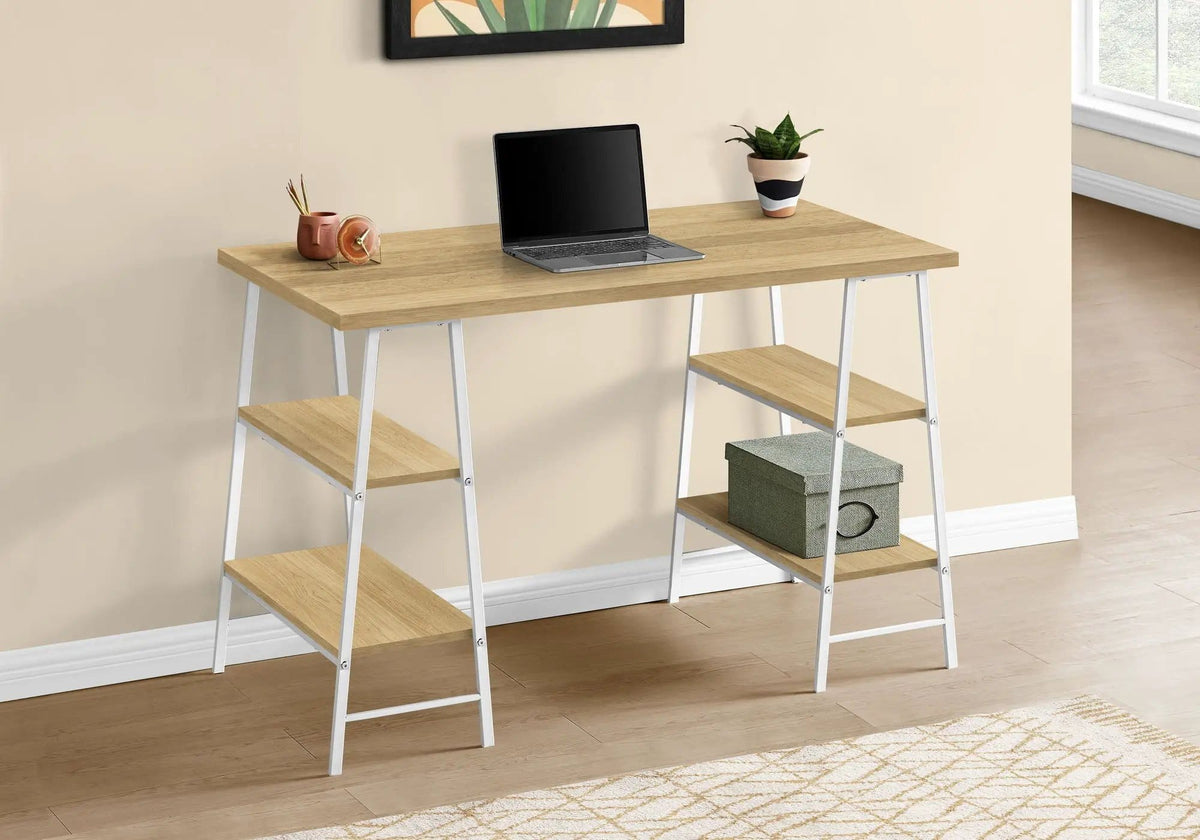 Sawhorse Computer Desk | 47.25 Inch Width | Four Open Shelves | Industrial Style