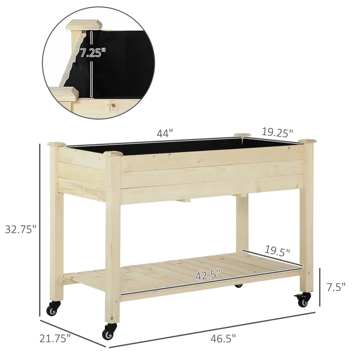 Outsunny Raised Garden Bed | 47 x 22 x 33 Inch | Lockable Wheels | 2-Tier Storage Shelf
