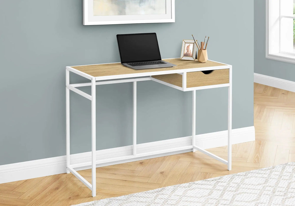 Compact Computer Desk | Small Storage Drawer | Slender Metal Frame | 42.25 Inch Length
