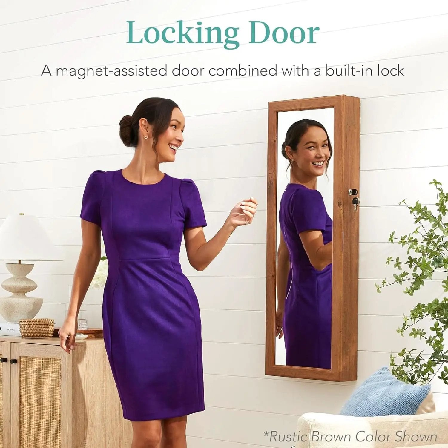 LED Mirror Jewelry Cabinet Lockable Espresso Armoire from PriceLows™