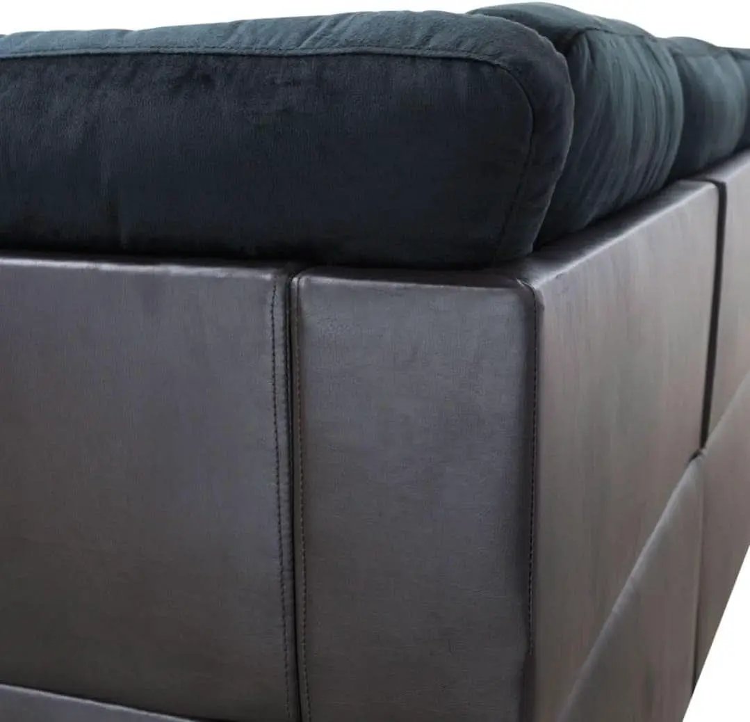 L Shaped 3 Piece Sofa Set With Storage Ottoman Dark Blue