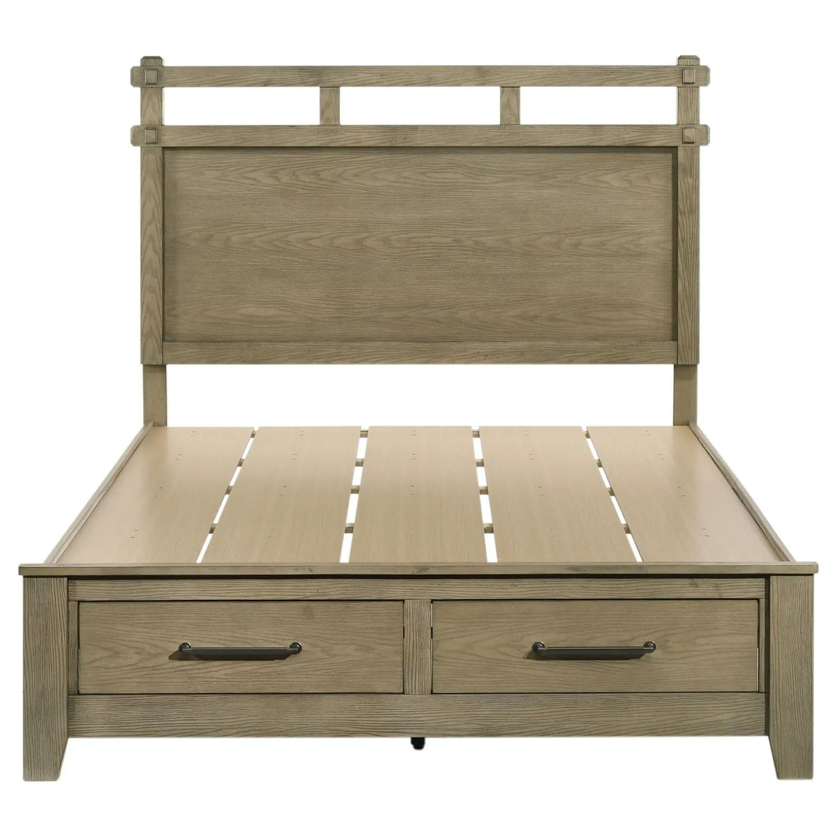 Hazlewood 59-inch Queen Panel Storage Bed Vineyard | 65.5 x 84 x 59 in | Rubberwood & Engineered Wood | Oak