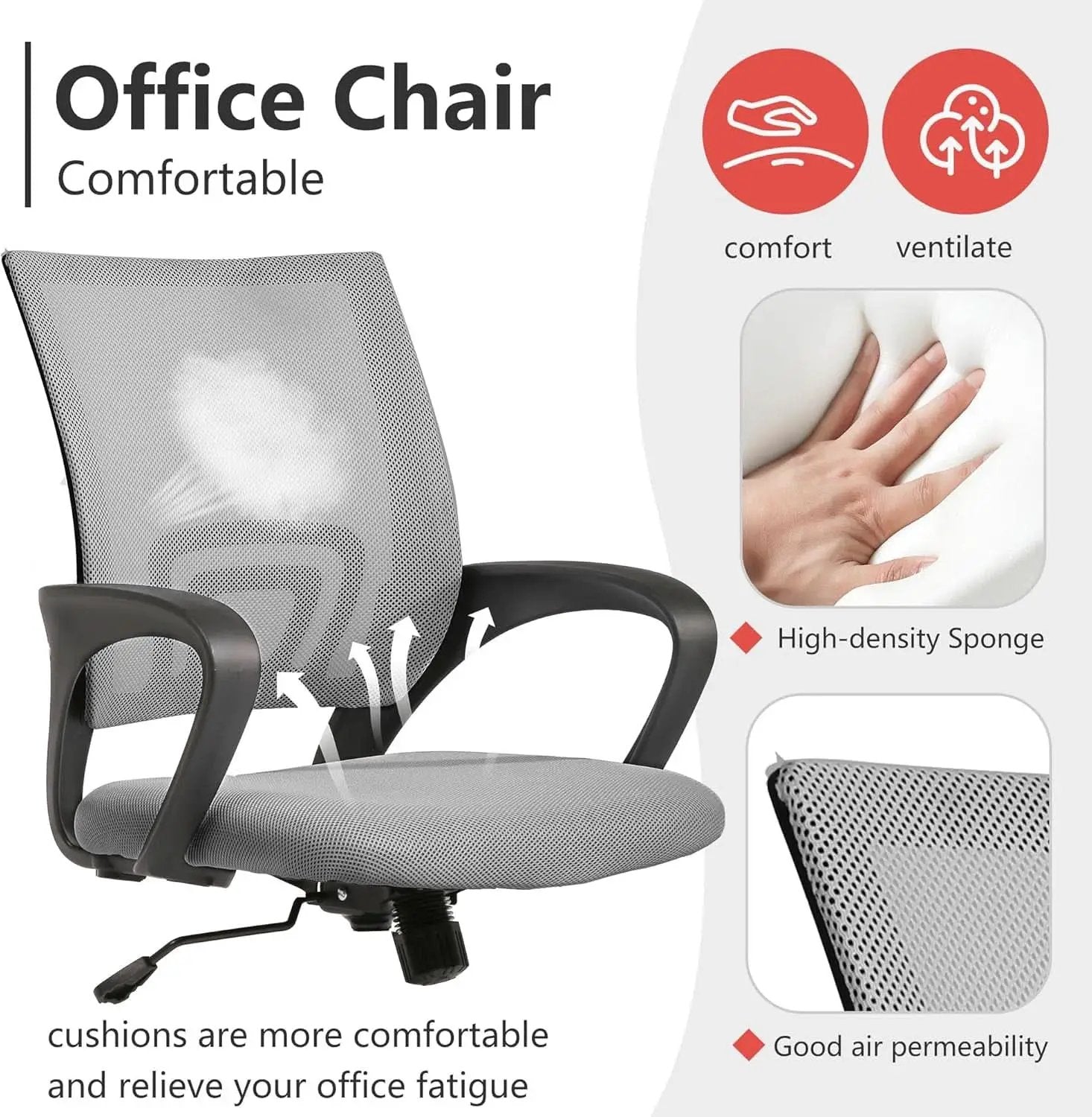 Ergonomic Mesh Office Chair With Lumbar Support Grey from PriceLows™