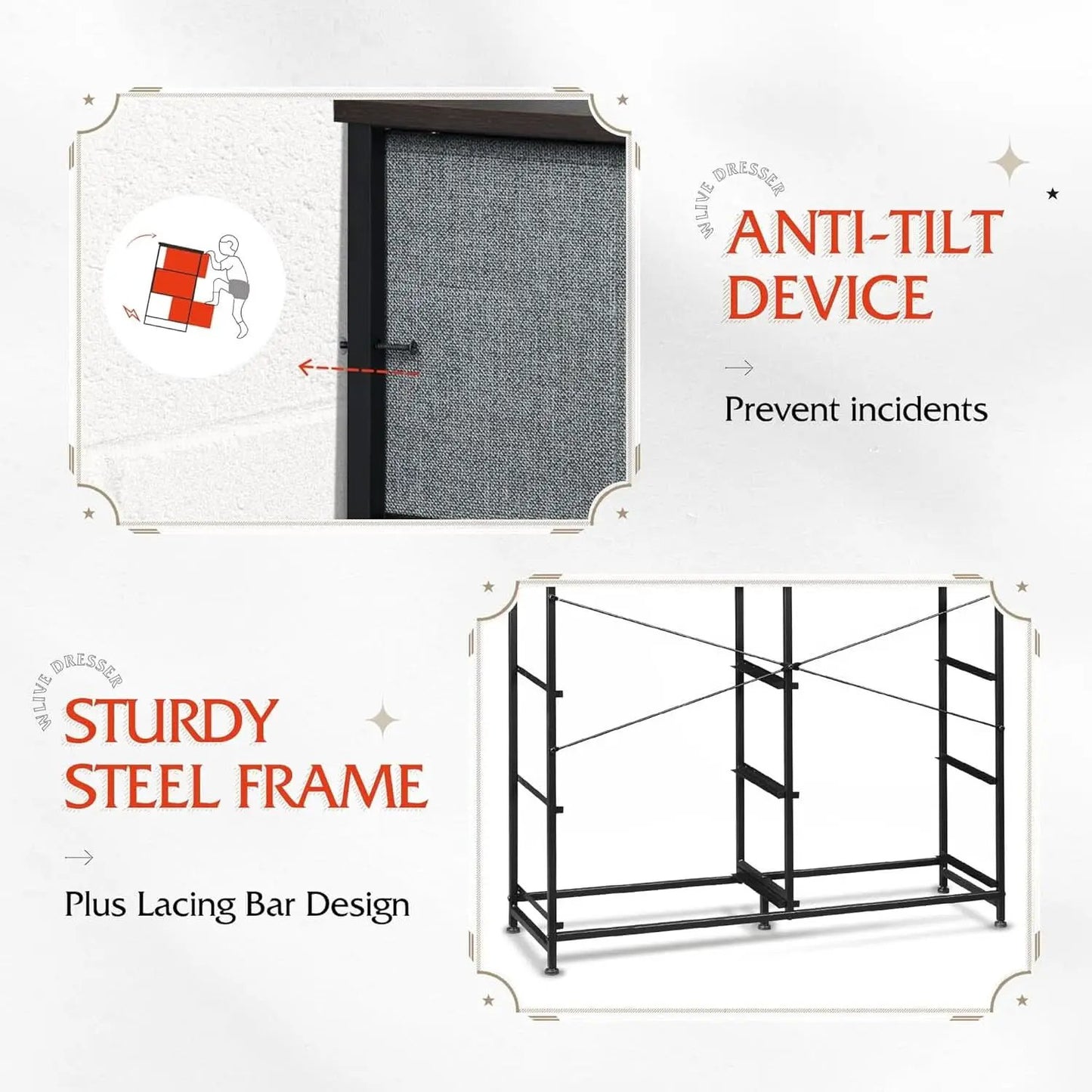 Dark Grey Fabric Dresser With 10 Drawers For Bedroom from PriceLows™