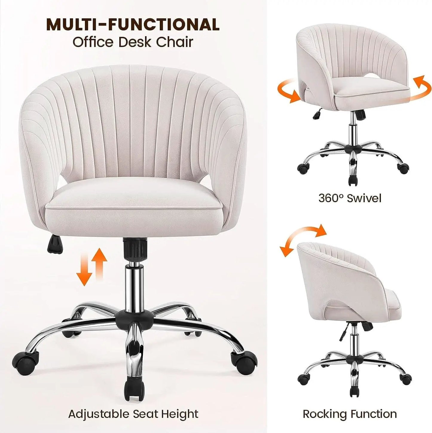 Cream Velvet Swivel Desk Chair With Wheels Tufted Back from PriceLows™
