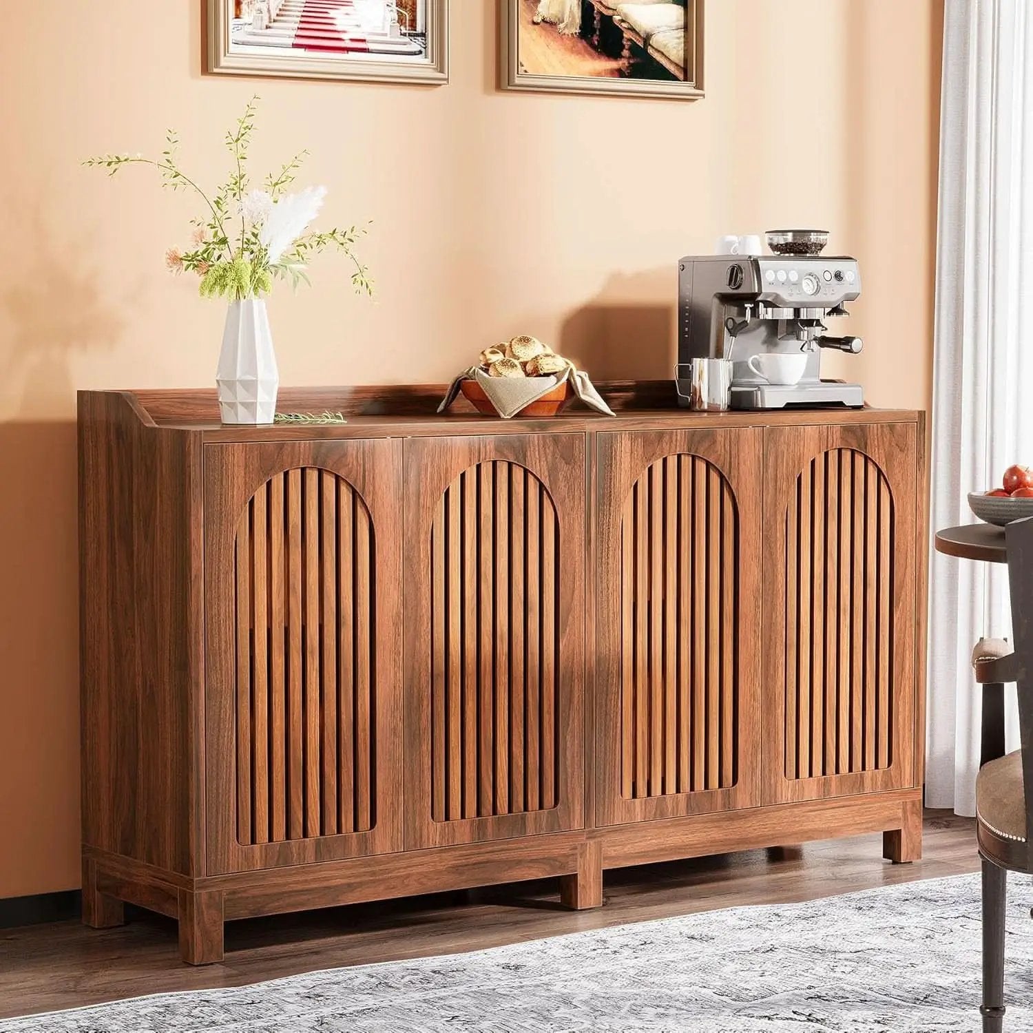 57 Inch Farmhouse Sideboard Cabinet With Adjustable Shelves from PriceLows™