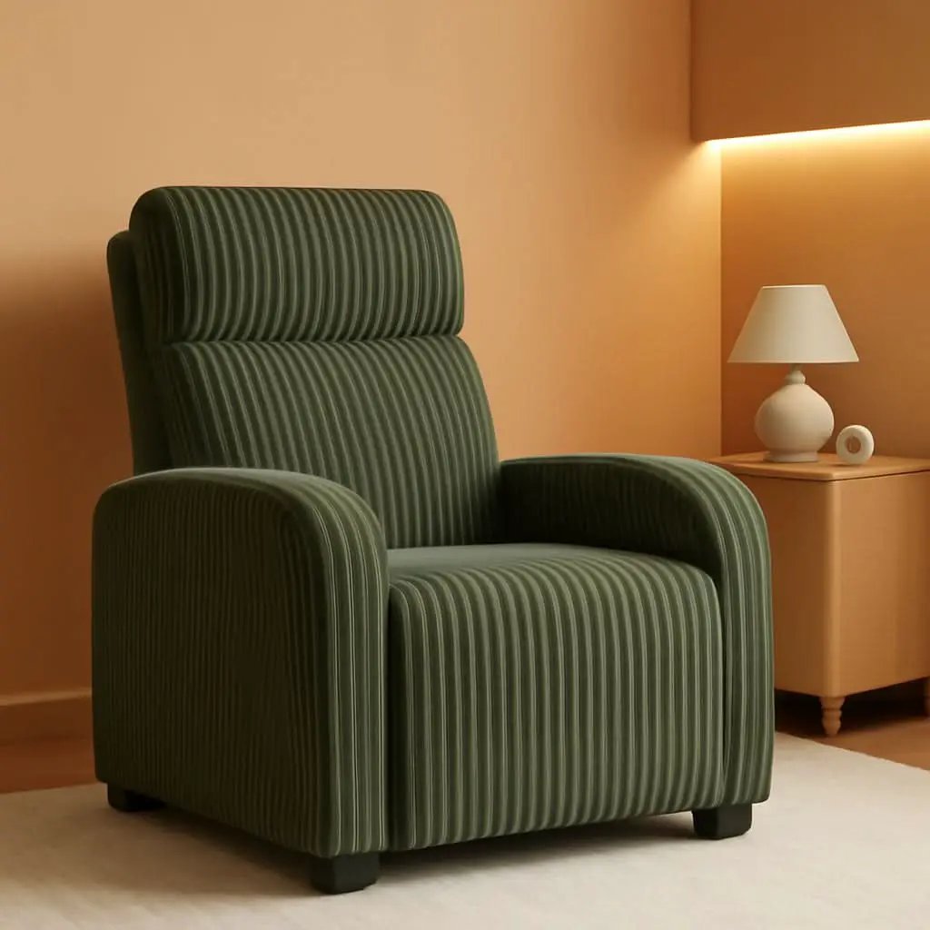 Corduroy Dark Green High-Back Armchair With Pockets from PriceLows™