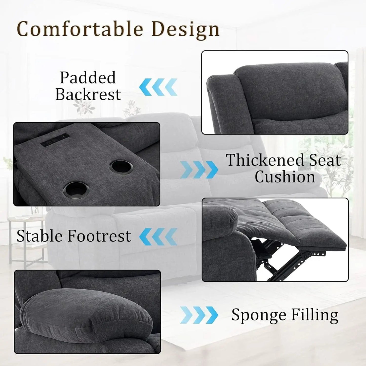 Grey Oversized 3 Seater Reclining Sofa With Console from PriceLows™