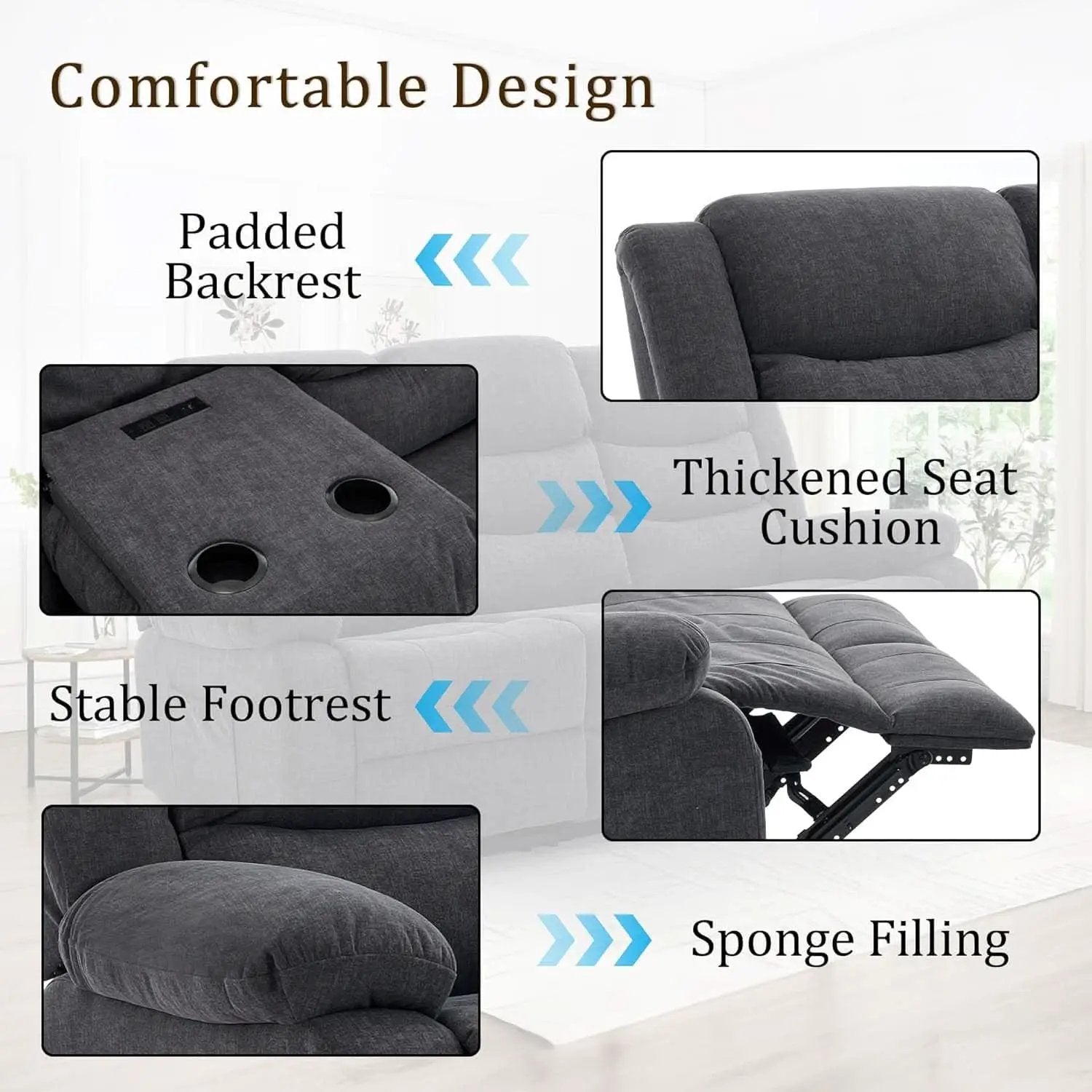 Grey Oversized 3 Seater Reclining Sofa With Console from PriceLows™