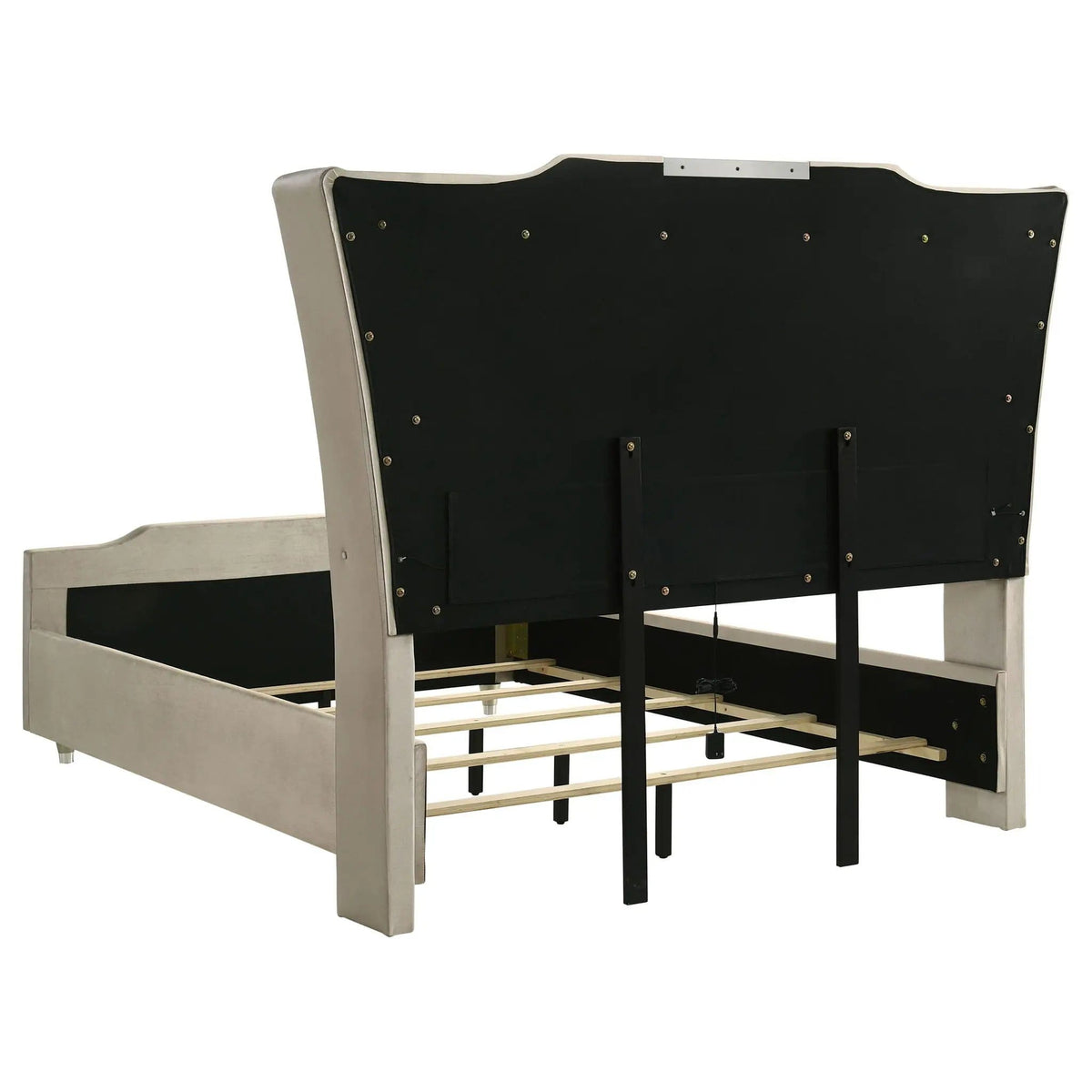 Lorient Queen LED Upholstered Wingback Bed Ivory and Camel | 80.25 x 92.5 x 63.25 in | Rubberwood & Engineered Wood | Bedroom