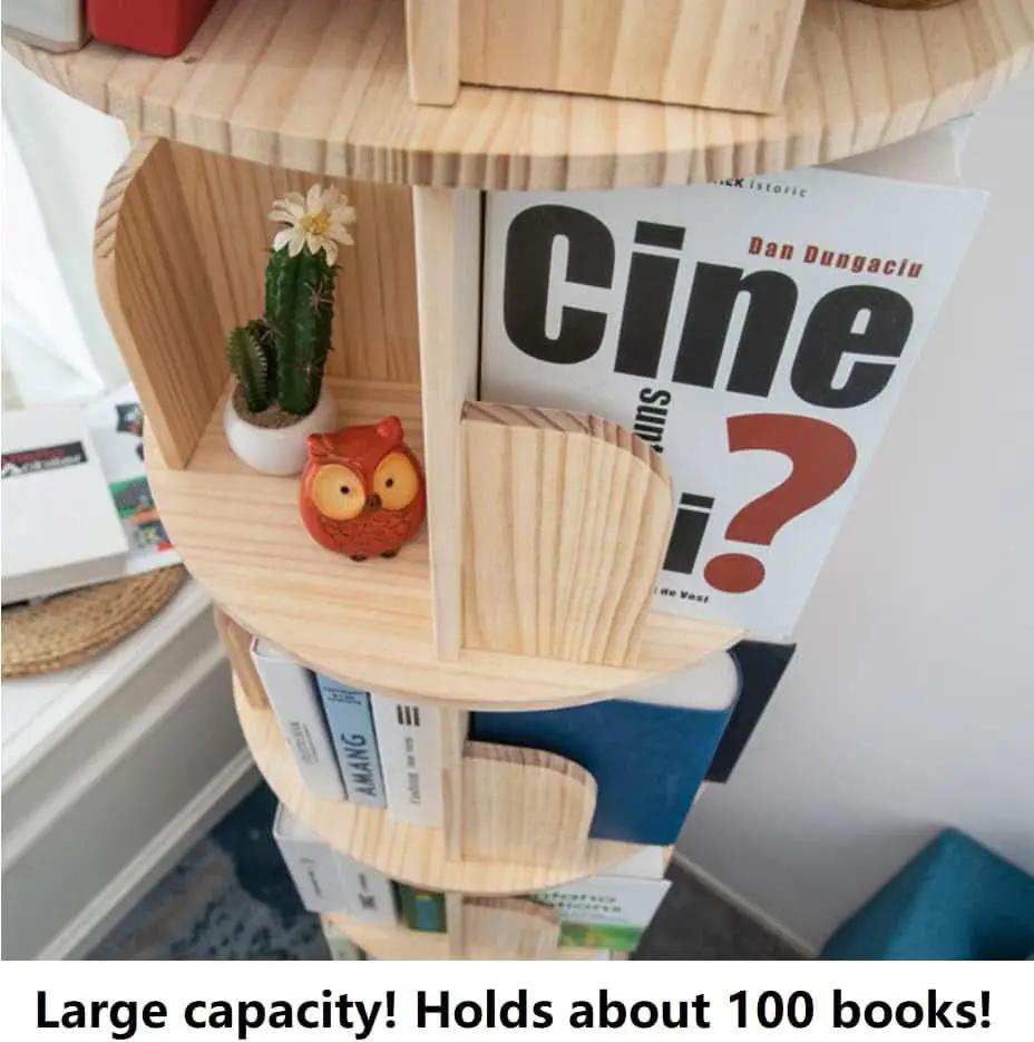 Rotating Bookshelf 360 Display 4 Tier Bookcase Solid Wood from PriceLows™