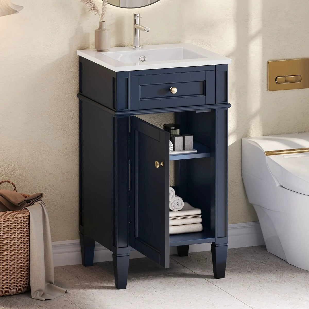 French Style Bathroom Vanity | Rectangular Design | Soft-Closing Door | Adjustable Shelf