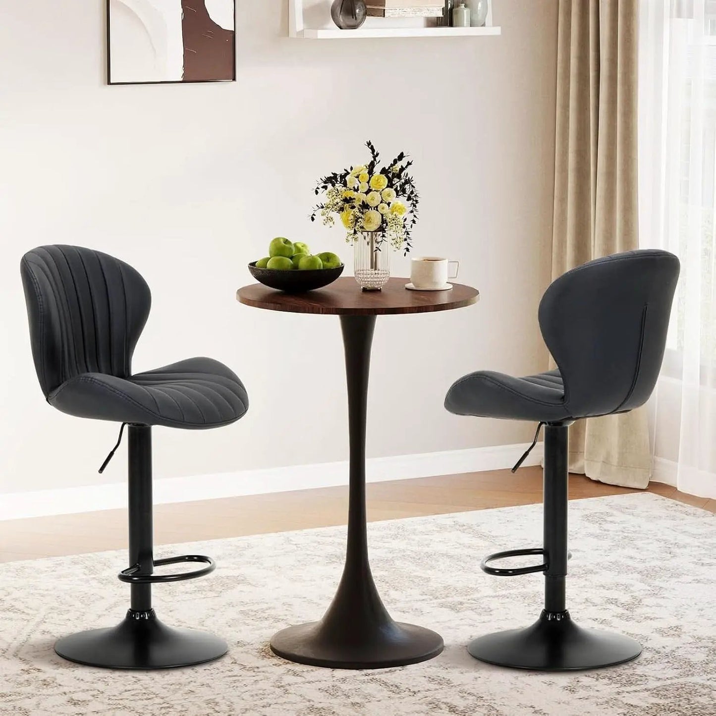 Black Adjustable Faux Leather Swivel Bar Stool Set Of Four from PriceLows™