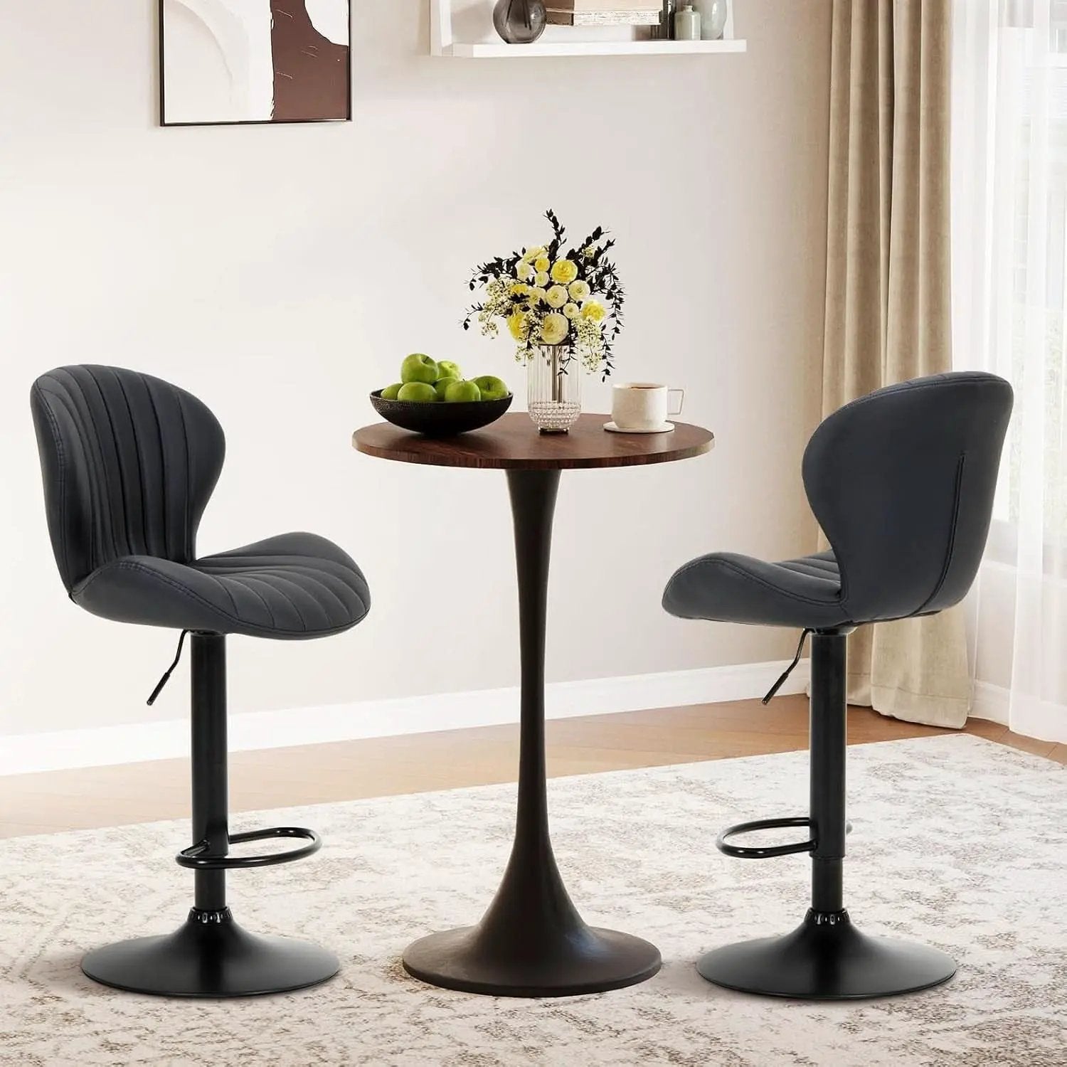 Black Adjustable Faux Leather Swivel Bar Stool Set Of Four from PriceLows™