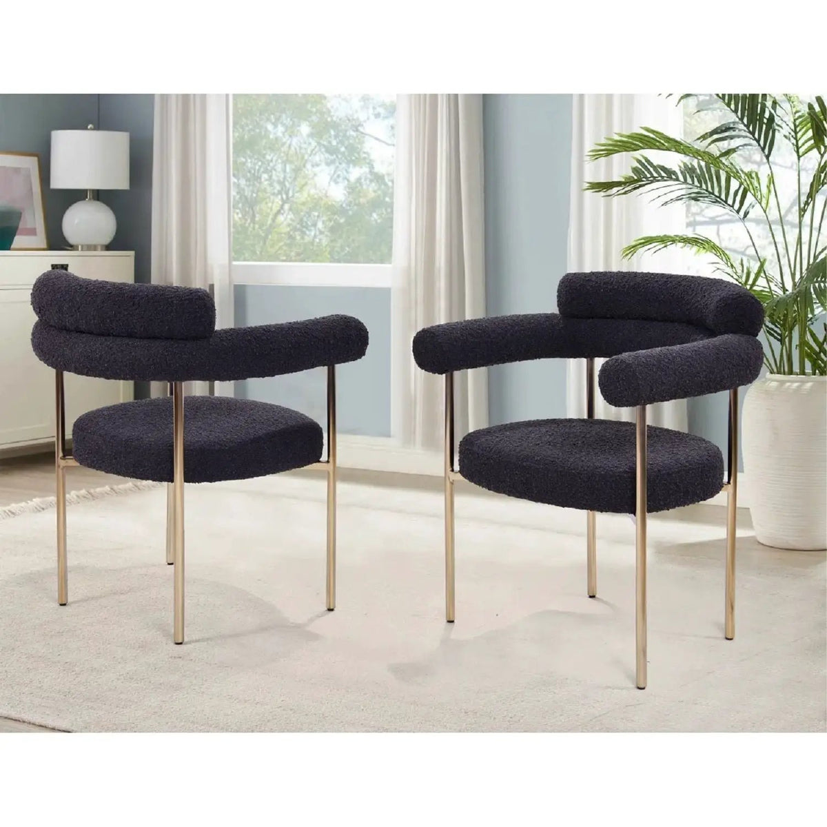 Upholstered Dining Chairs | Metal Legs | Padded Seats | Set Of Two