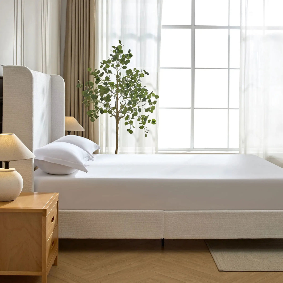 Harper Tall Headboard Upholstered Bed | Elegant Simplicity | No Box Spring Needed | 54 Inch Height