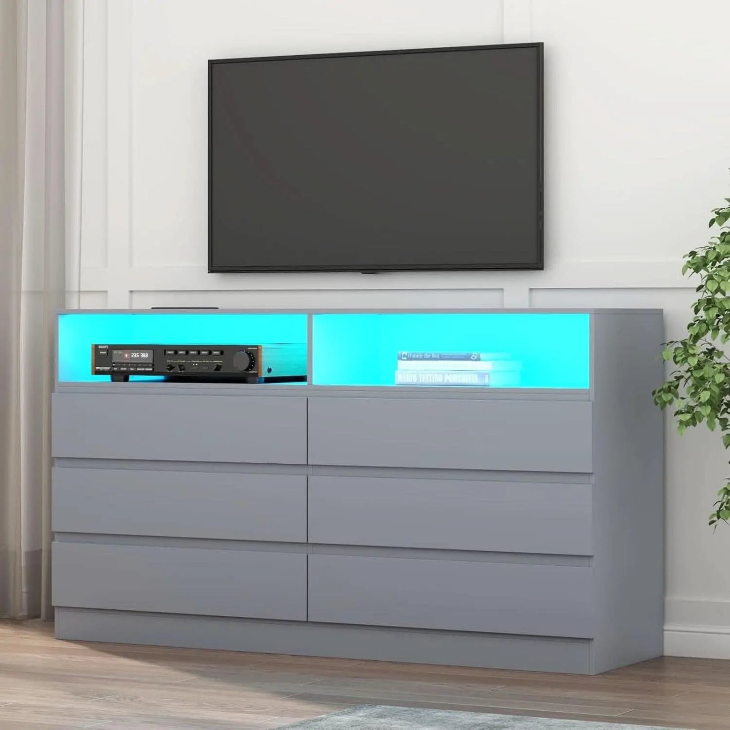 Six Drawer LED Dresser With USB Charging Ports For Bedroom from PriceLows™