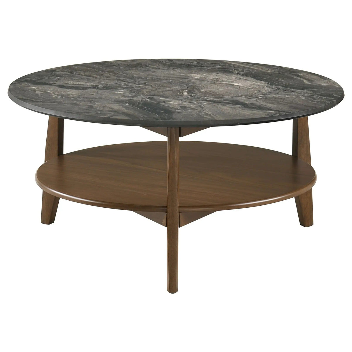 Bradley Round SmartTop Cocktail Coffee Table Smokey Grey and | 36 x 36 x 17.75 in | Rubberwood & Engineered Wood | Brown