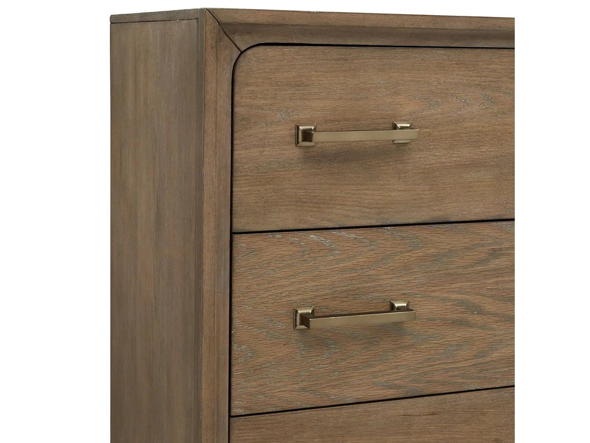 Lindon Drawer Chest | 18 x 38 x 52 in | Oak Veneer & Metal | Belgian Wheat
