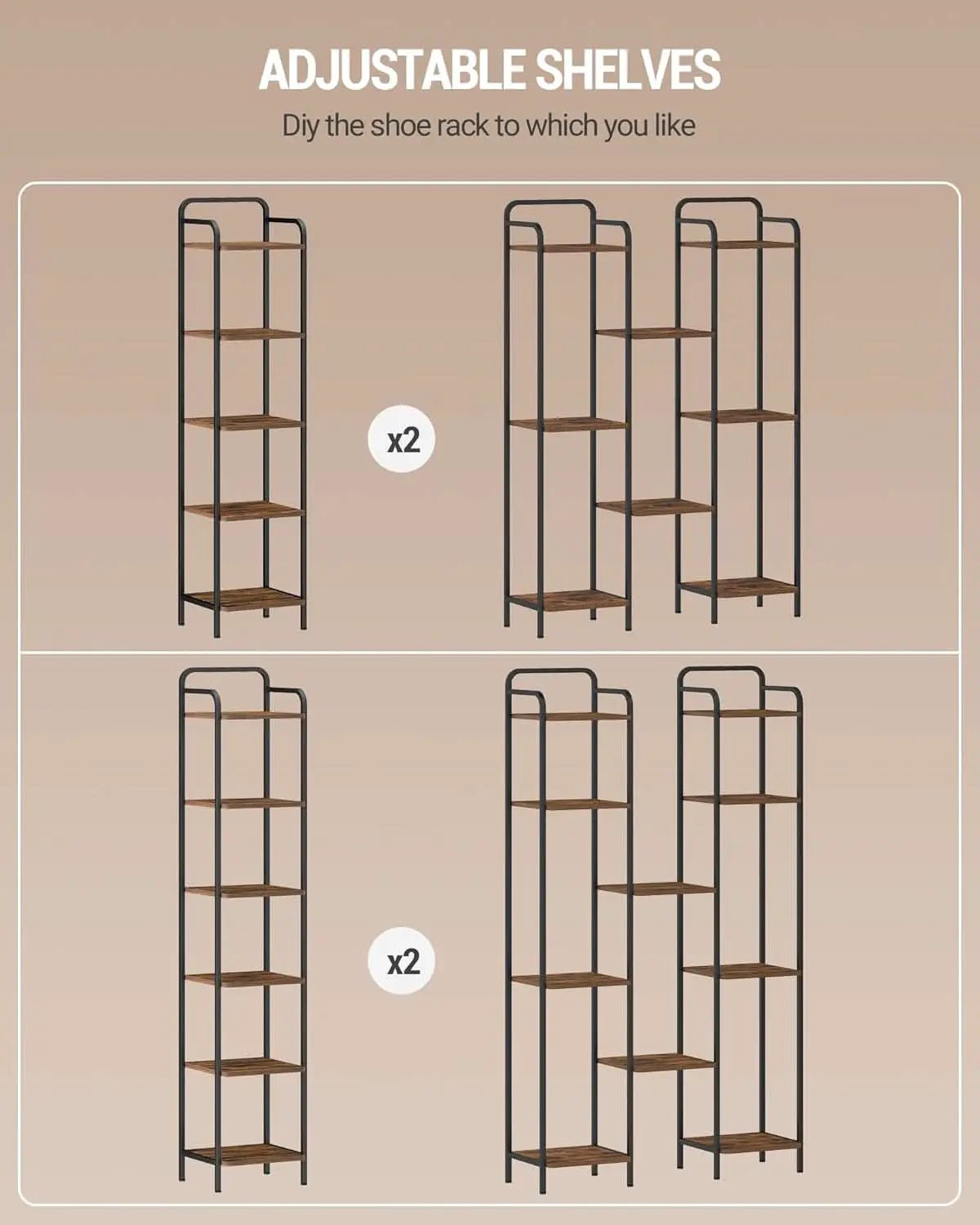 5-Tier Industrial Corner Shelf Narrow Rustic Black Bookcase from PriceLows™