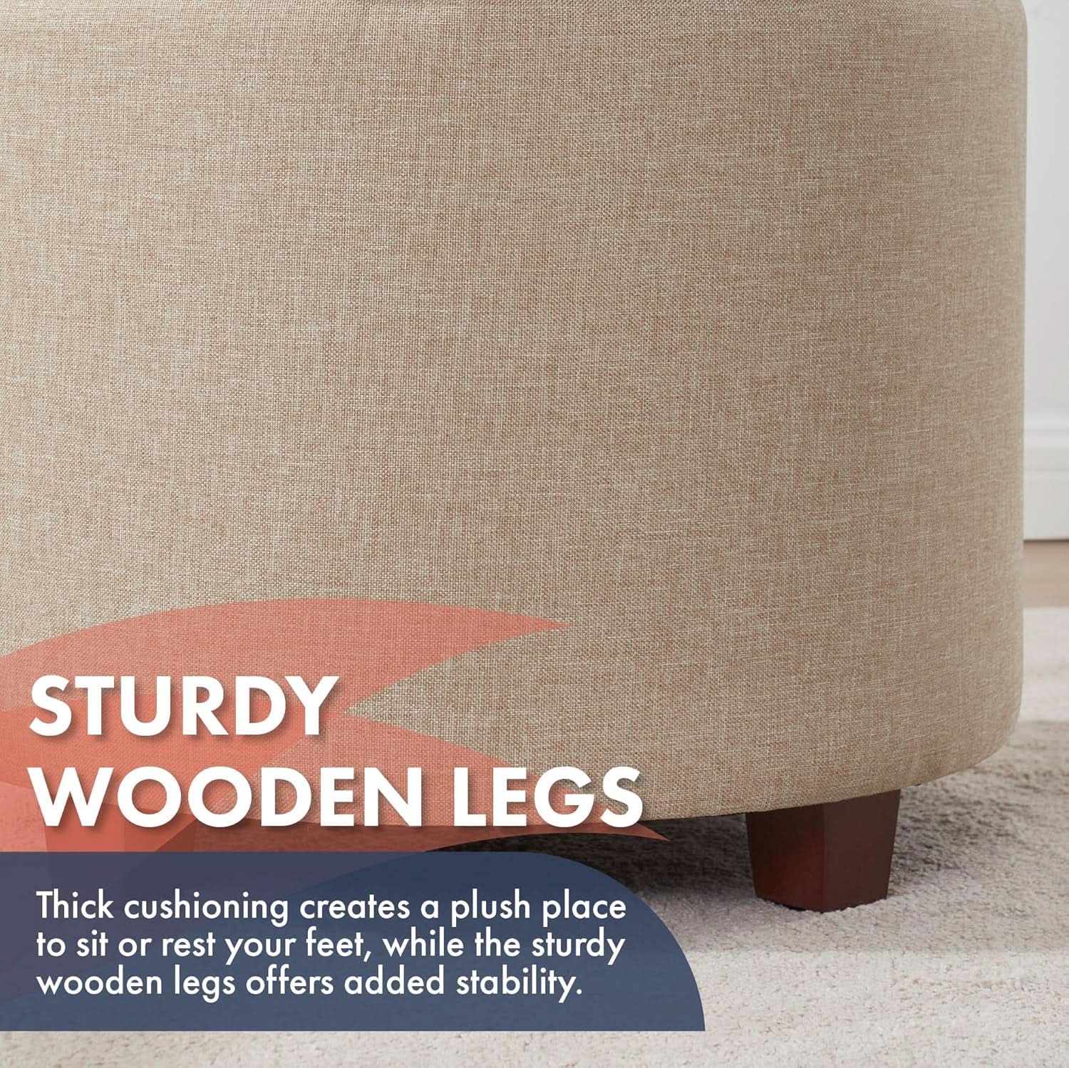 Linen Beige Round Storage Ottoman Living Space Bundle from PriceLows™