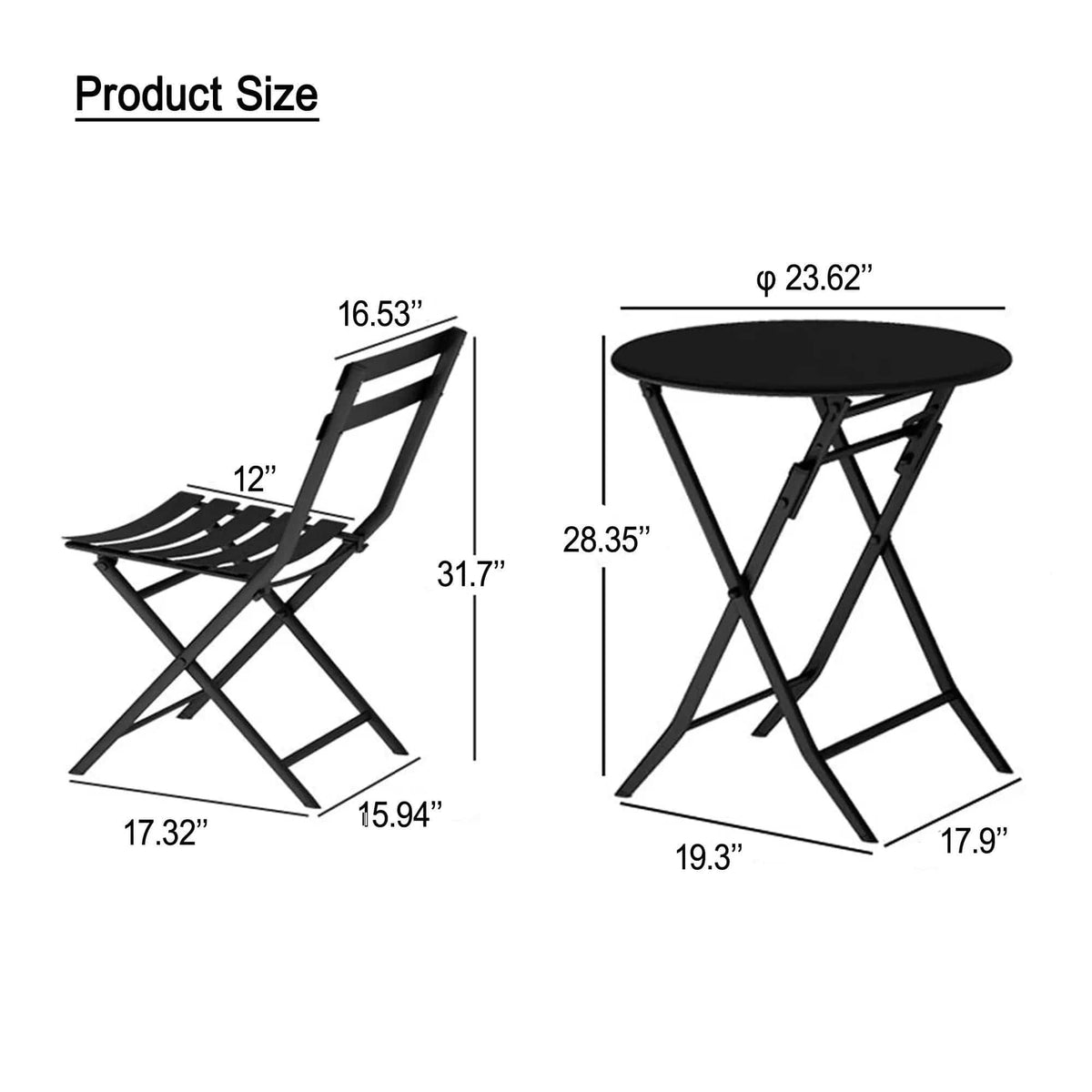 3 Piece Patio Bistro Set Of Foldable Round Table And Chairs | 3-Piece Set | Metal | Outdoor Living