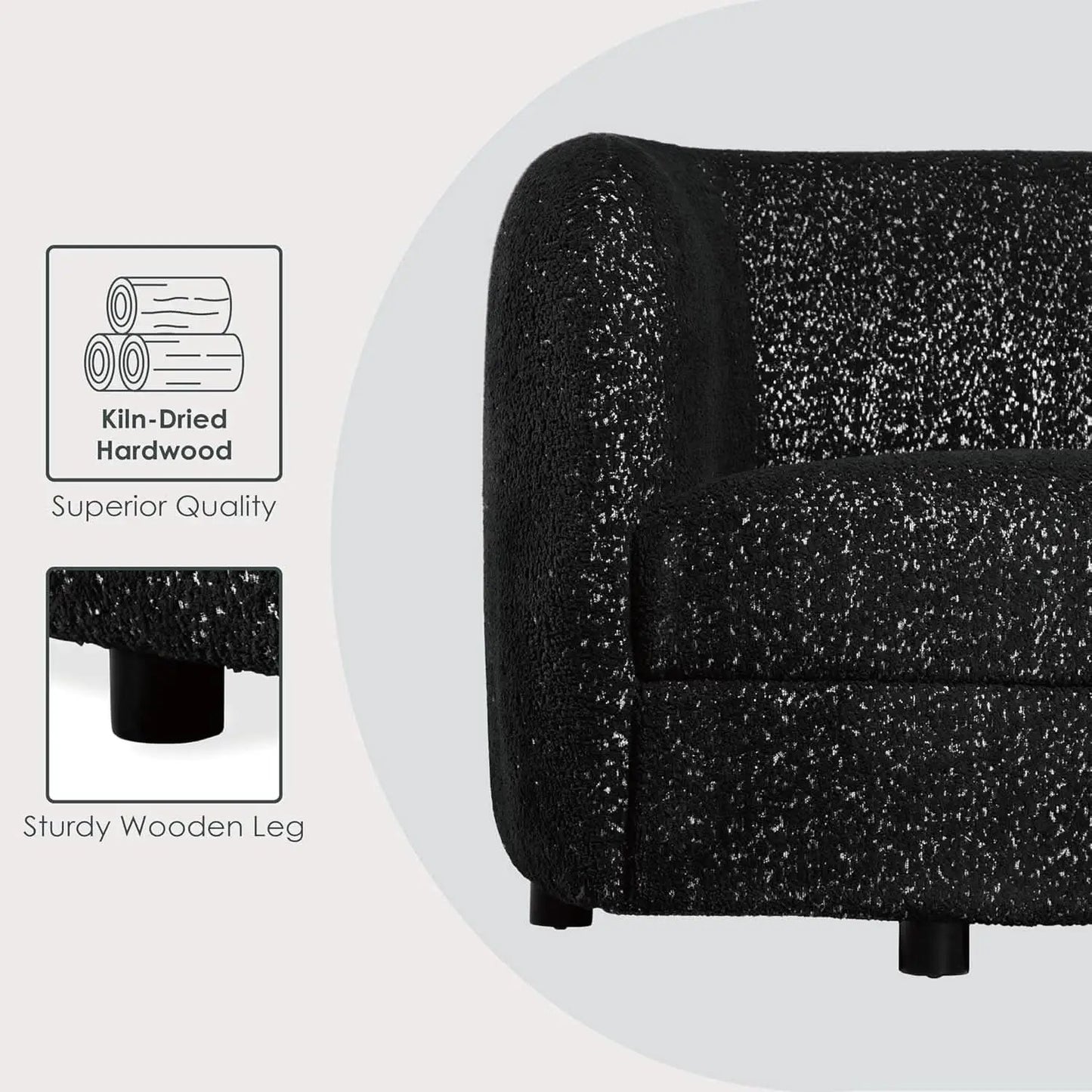 Nimiane Modern Boucle Sofa Set Black With Curved Arms from PriceLows™