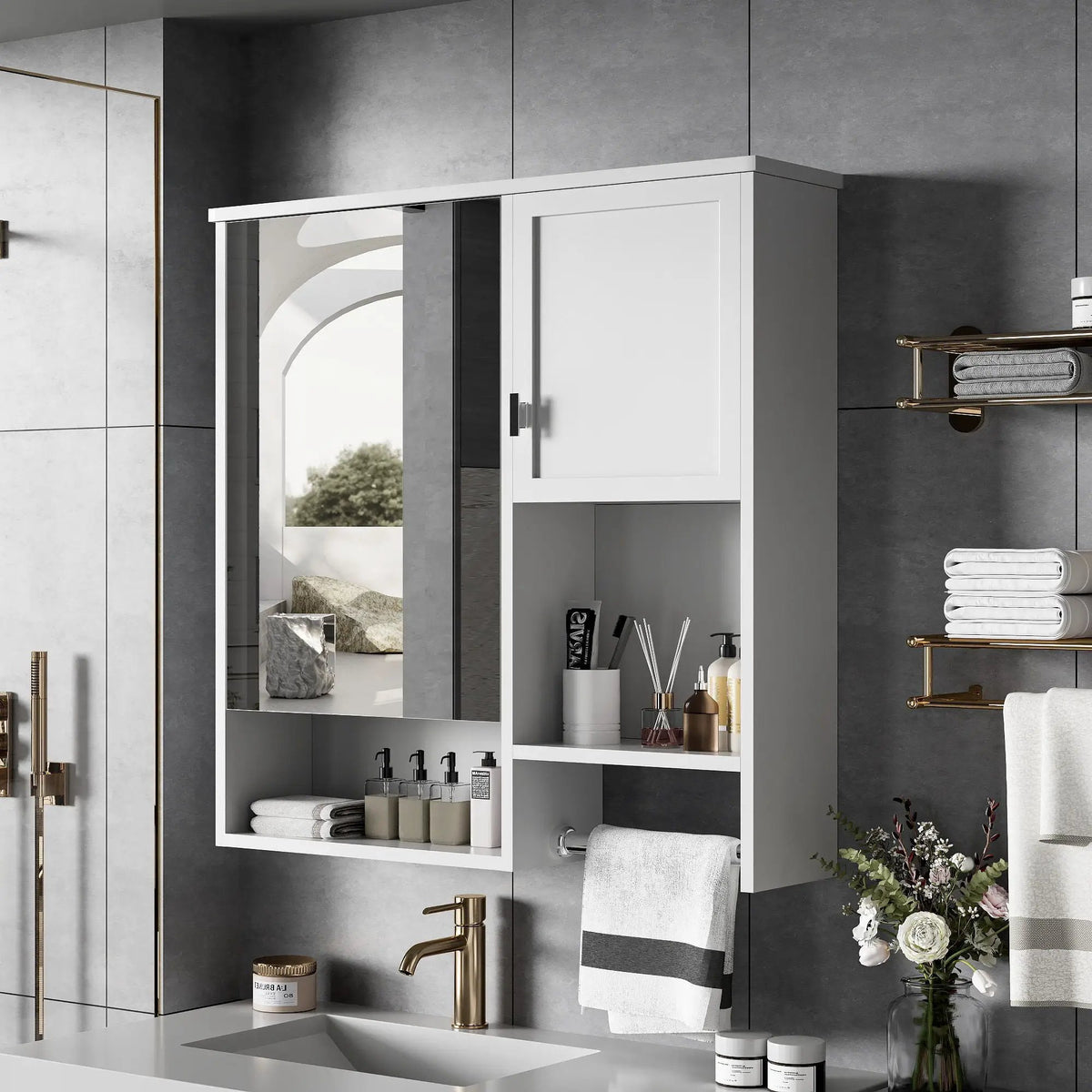 Wall Mounted Medicine Cabinet | Bathroom Mirror | Adjustable Shelf | 29.52 Inch Width