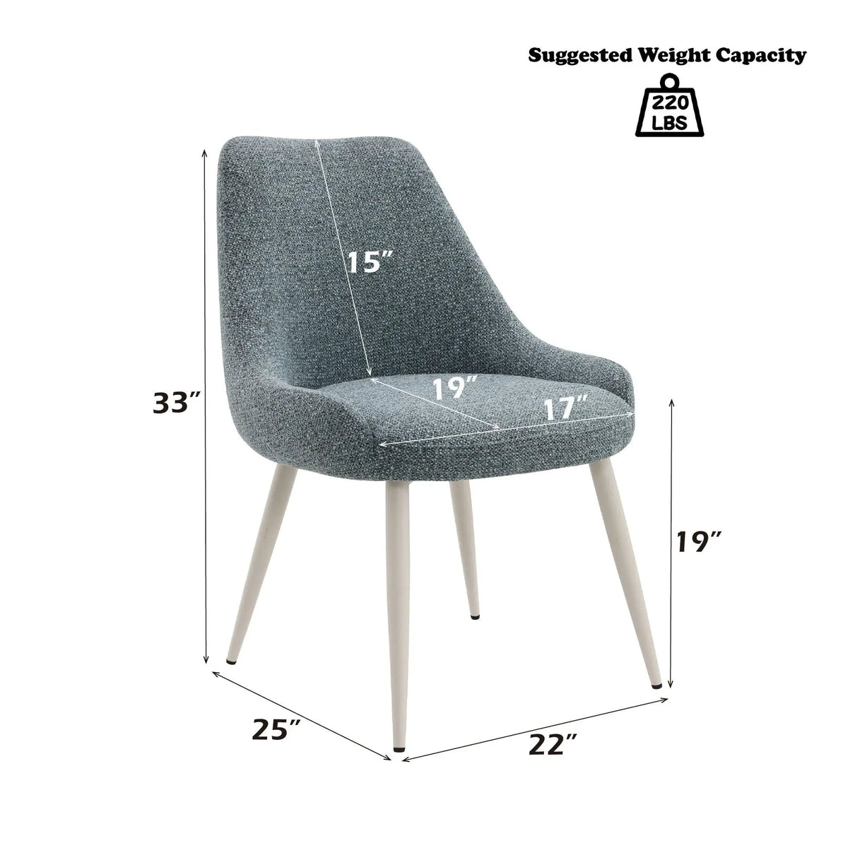 Boucle Side Chair | Light Blue Upholstery | Bone White Pedestal Base | Plush Padded Seat